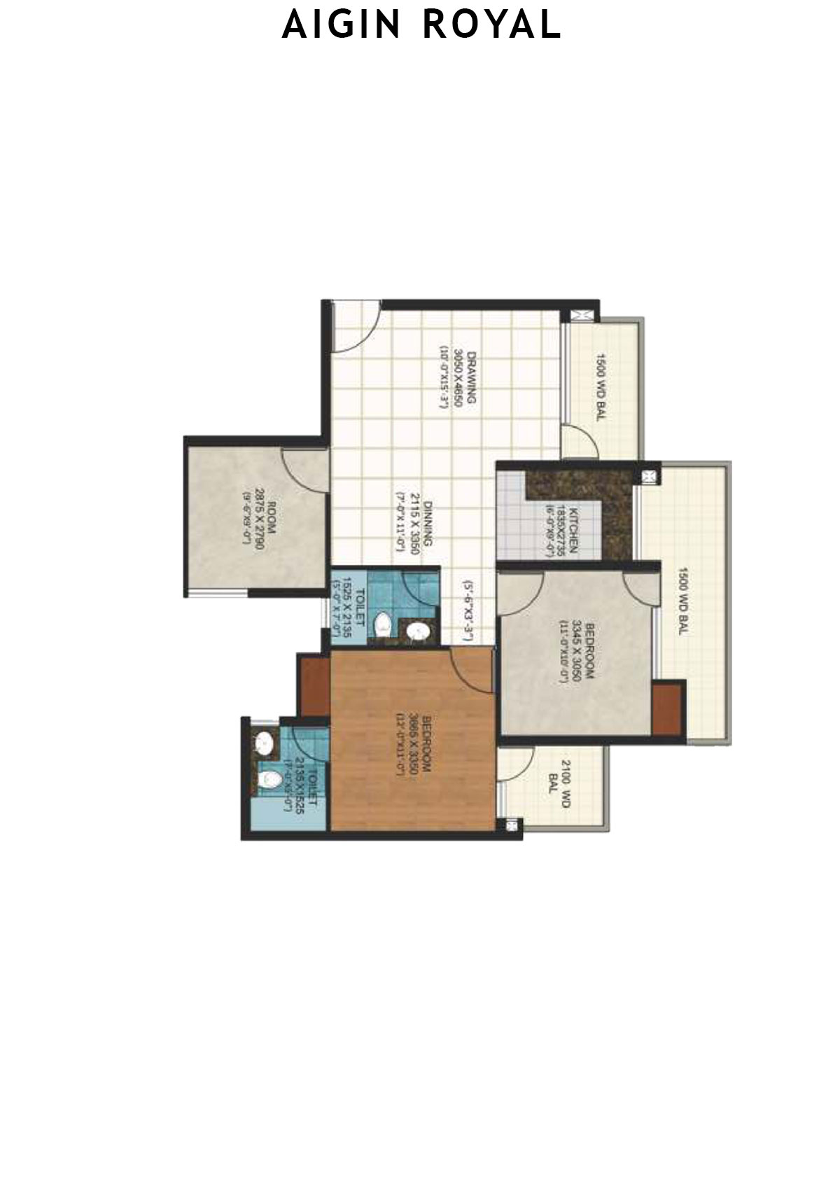 Aigin Royal Tower E Unit 3 (Type 2BHK-S) Floor Plan