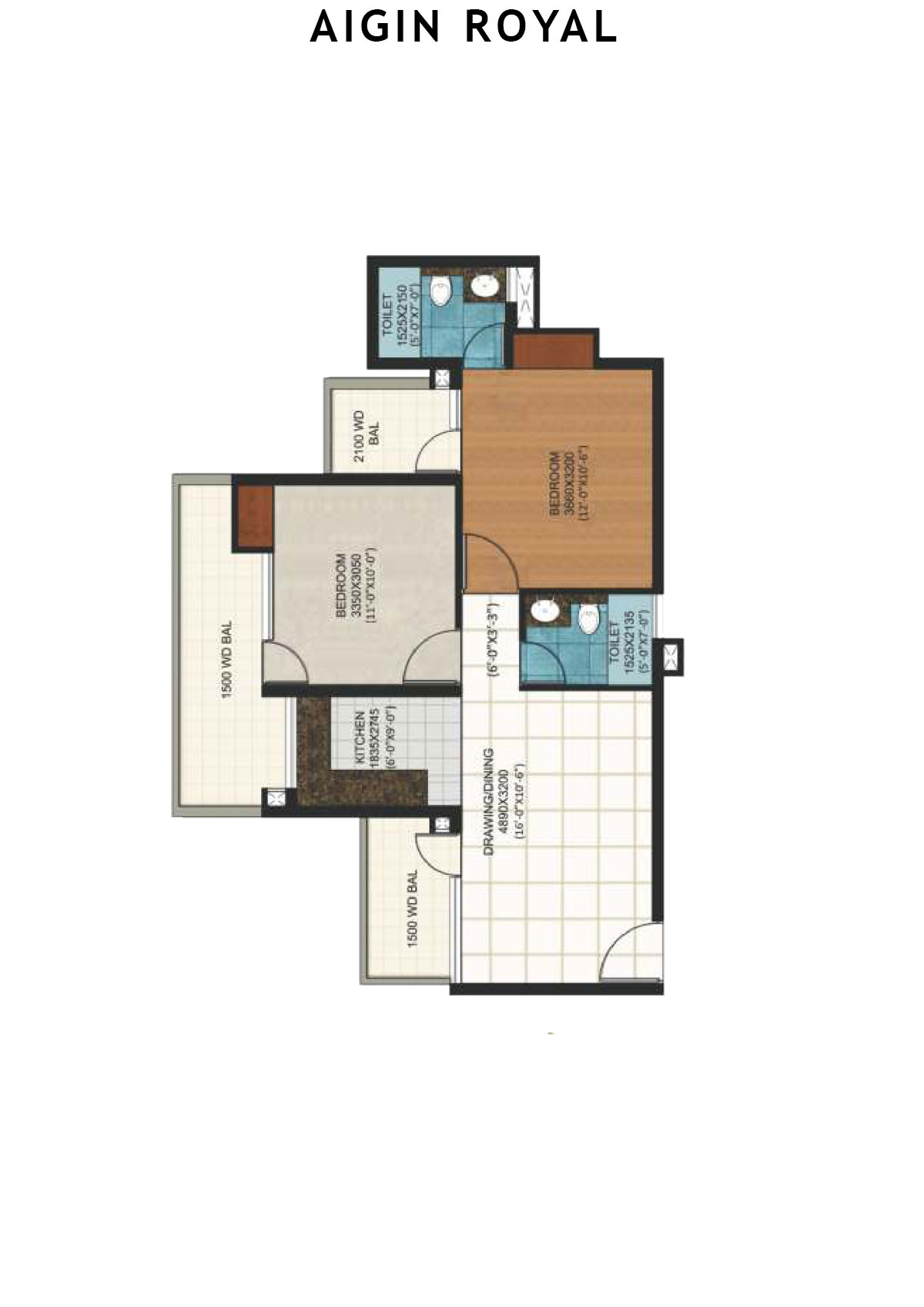 Aigin Royal Tower F Unit 1 (Type 2BHK) Floor Plan