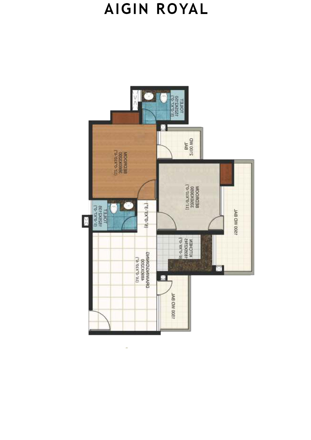 Aigin Royal Tower F Unit 2 (Type 2BHK) Floor Plan