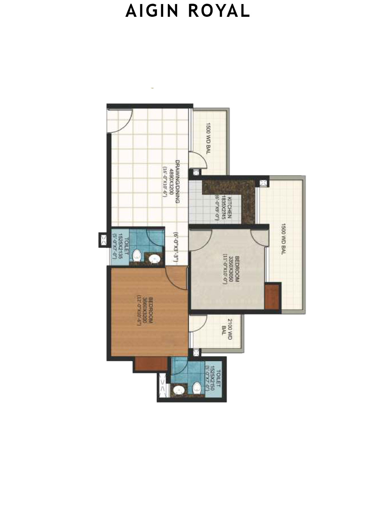 Aigin Royal Tower F Unit 3 (Type 2BHK) Floor Plan