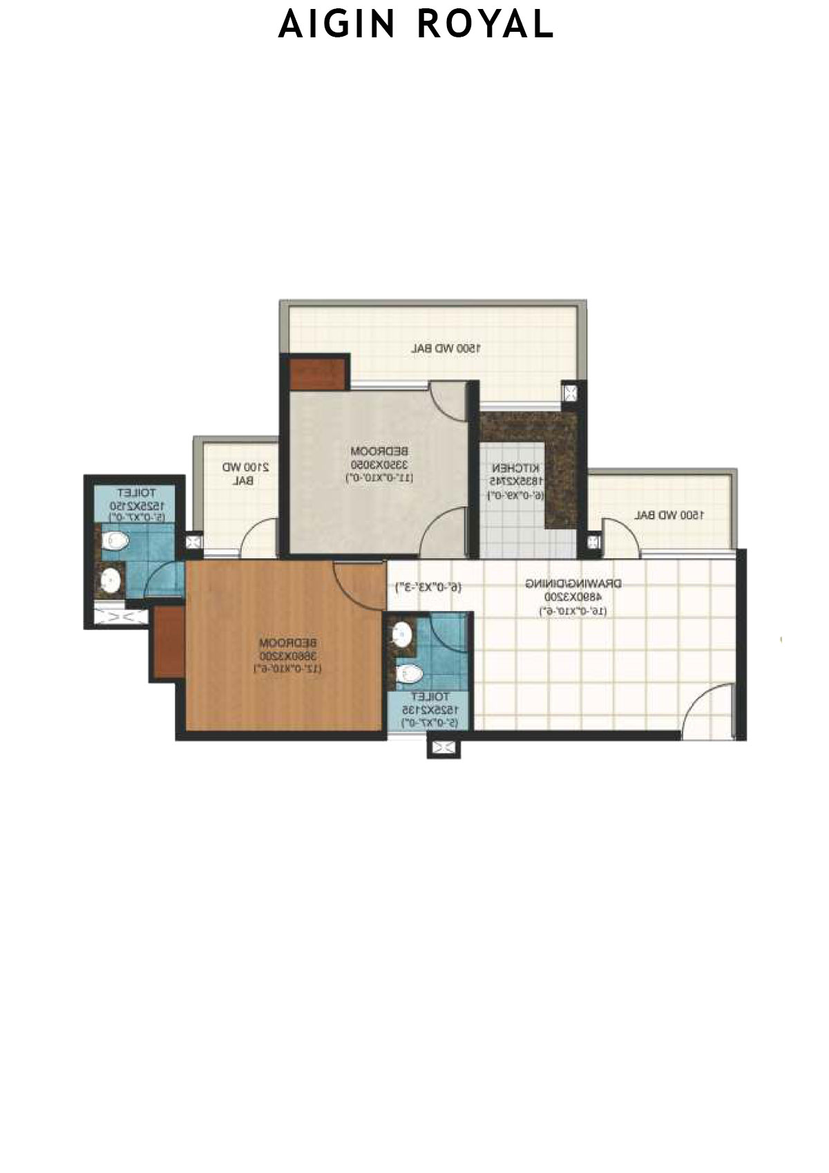 Aigin Royal Tower F Unit 6 (Type 2BHK) Floor Plan