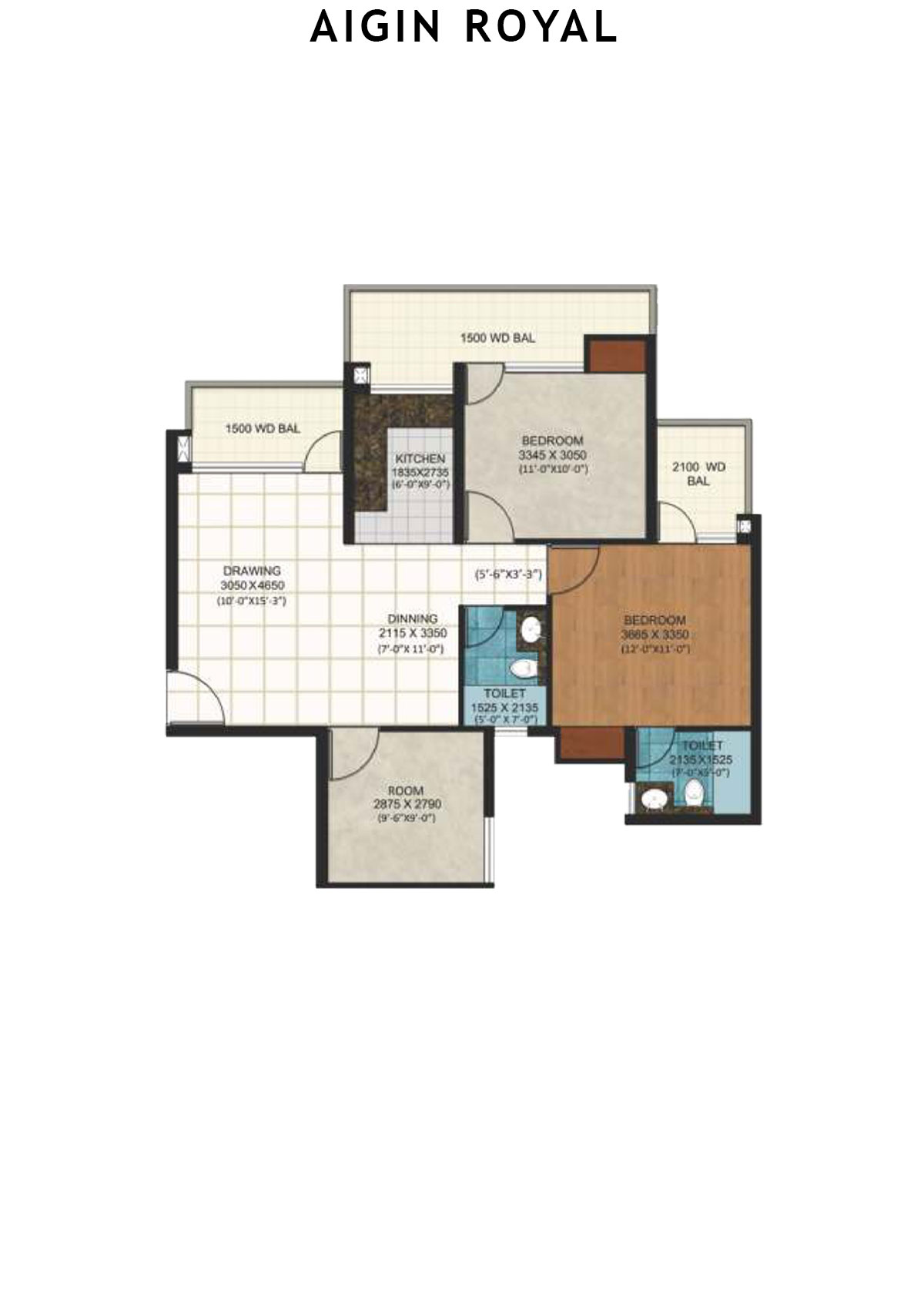 Aigin Royal Tower G Unit 2 (Type 2BHK+S) Floor Plan
