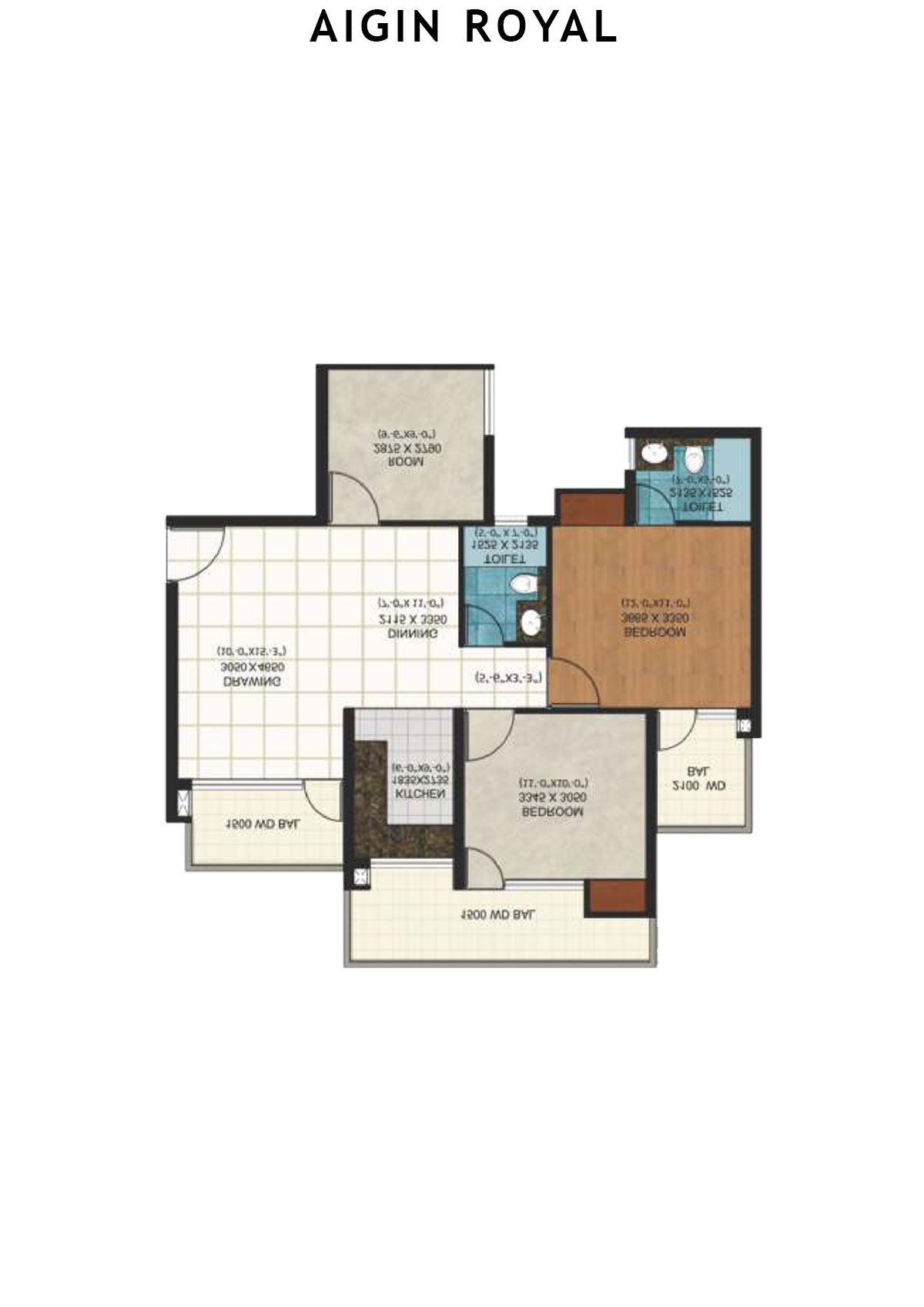 Aigin Royal Tower G Unit 3 (Type 2BHK-S) Floor Plan