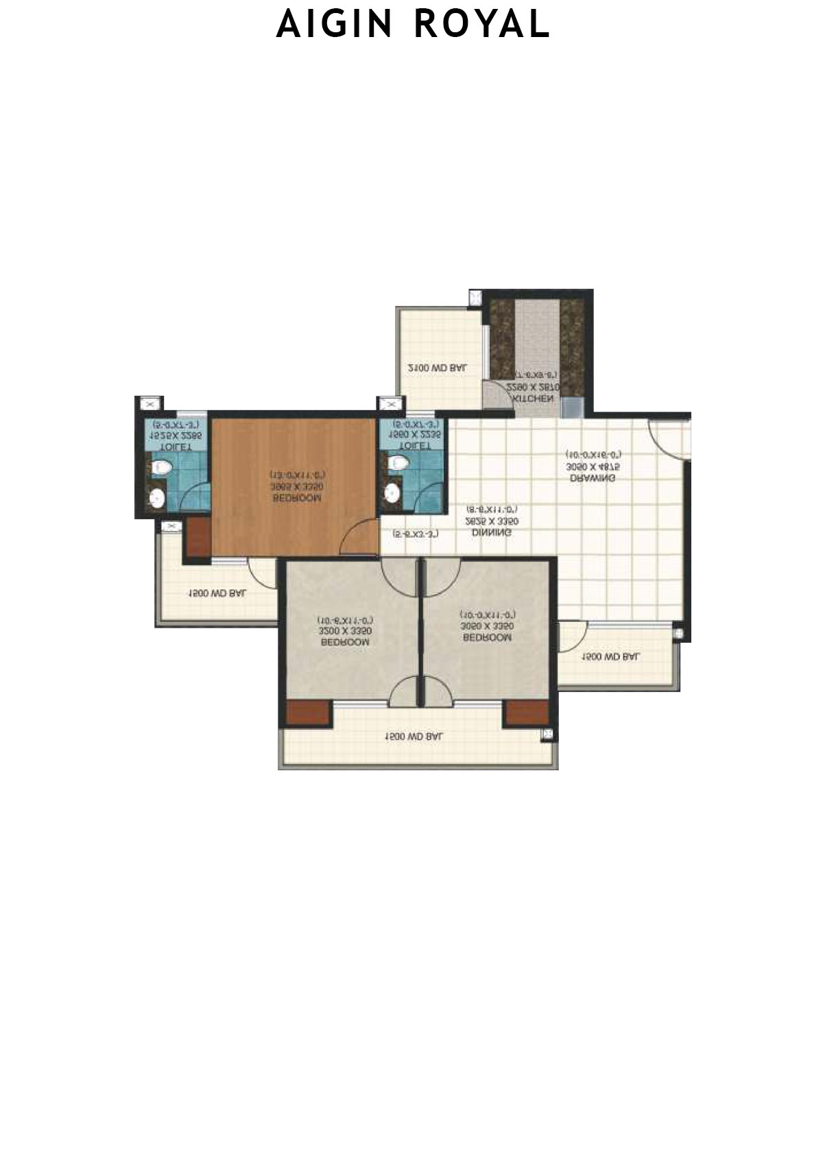 Aigin Royal Tower G Unit 4 (Type 3BHK) Floor Plan