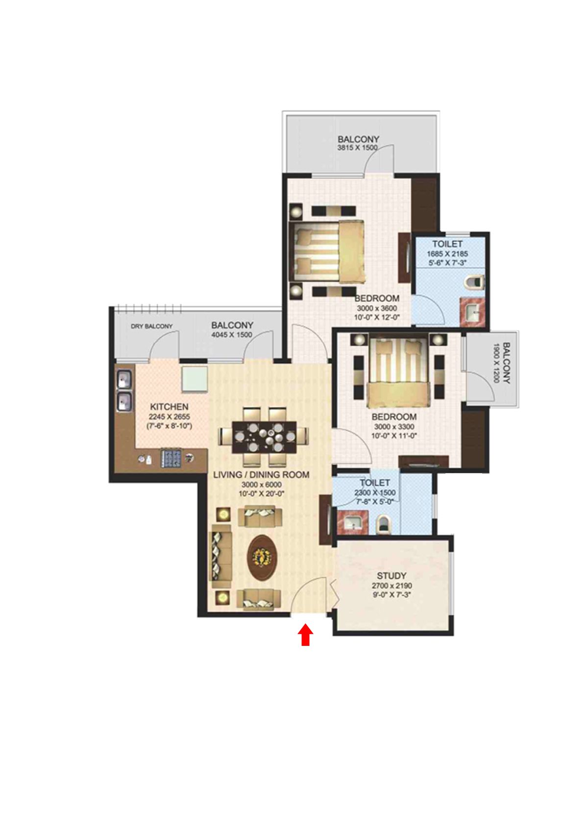 Aims Golf Town Tower A Unit 4, Type B Floor Plan