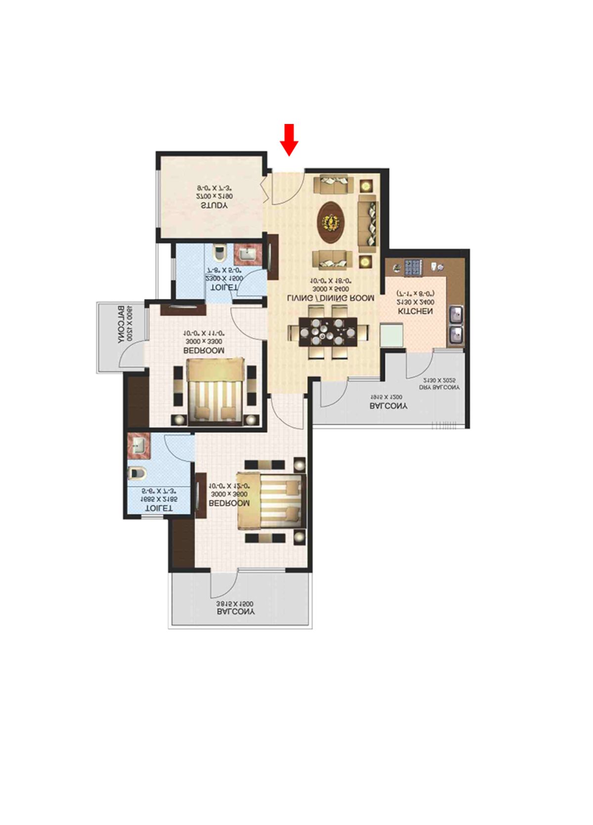 Aims Golf Town Tower B Unit 3, Type C Floor Plan