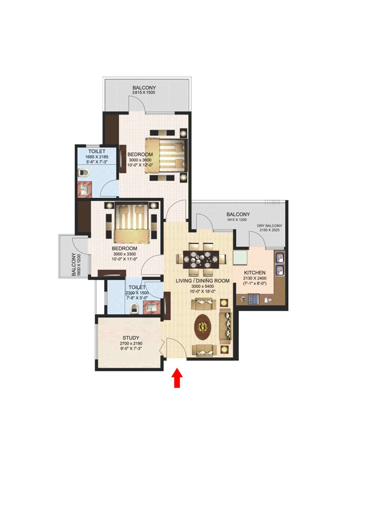 Aims Golf Town Tower B Unit 4, Type C Floor Plan