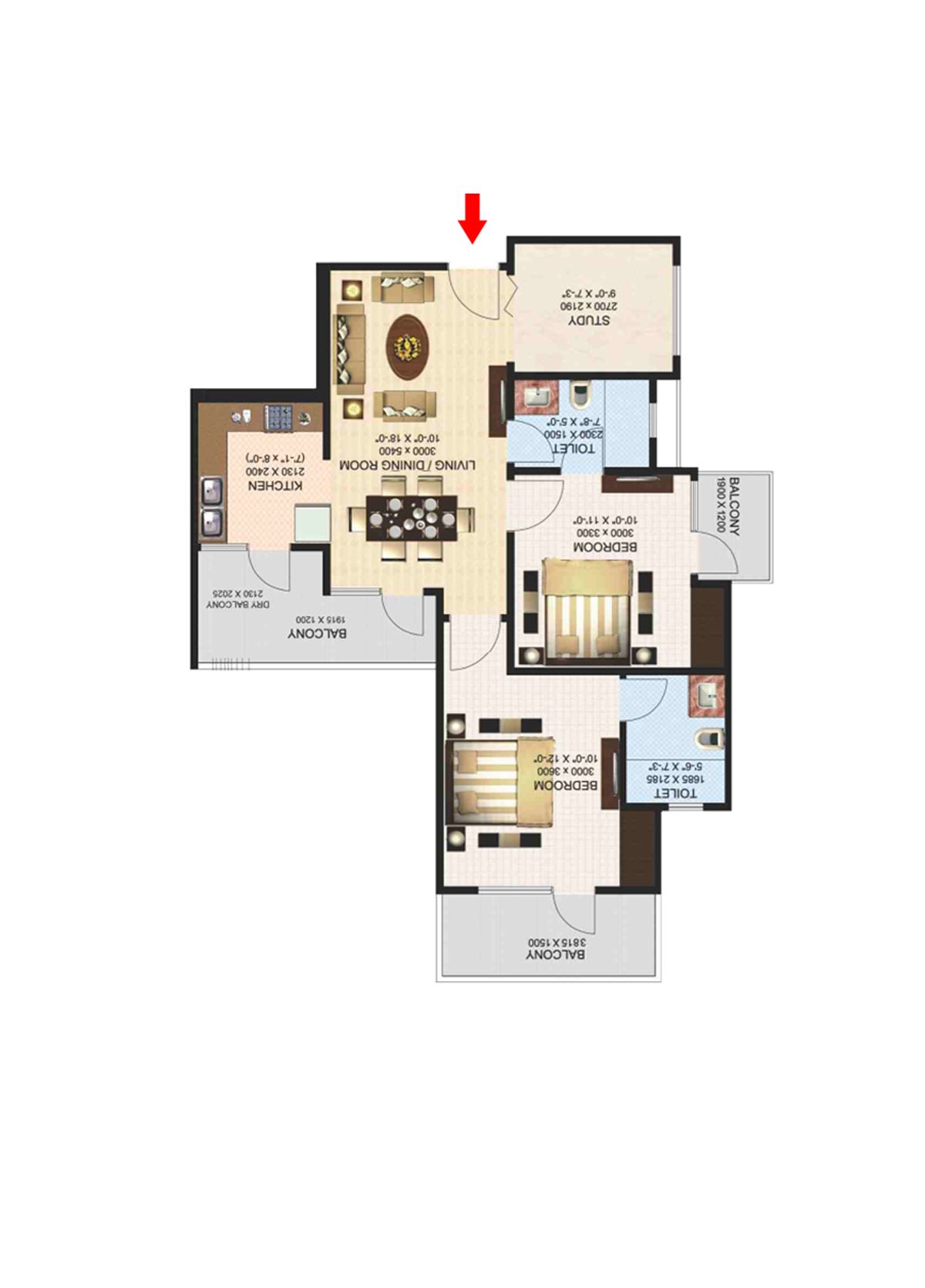 Aims Golf Town Tower C Unit 3, Type C Floor Plan