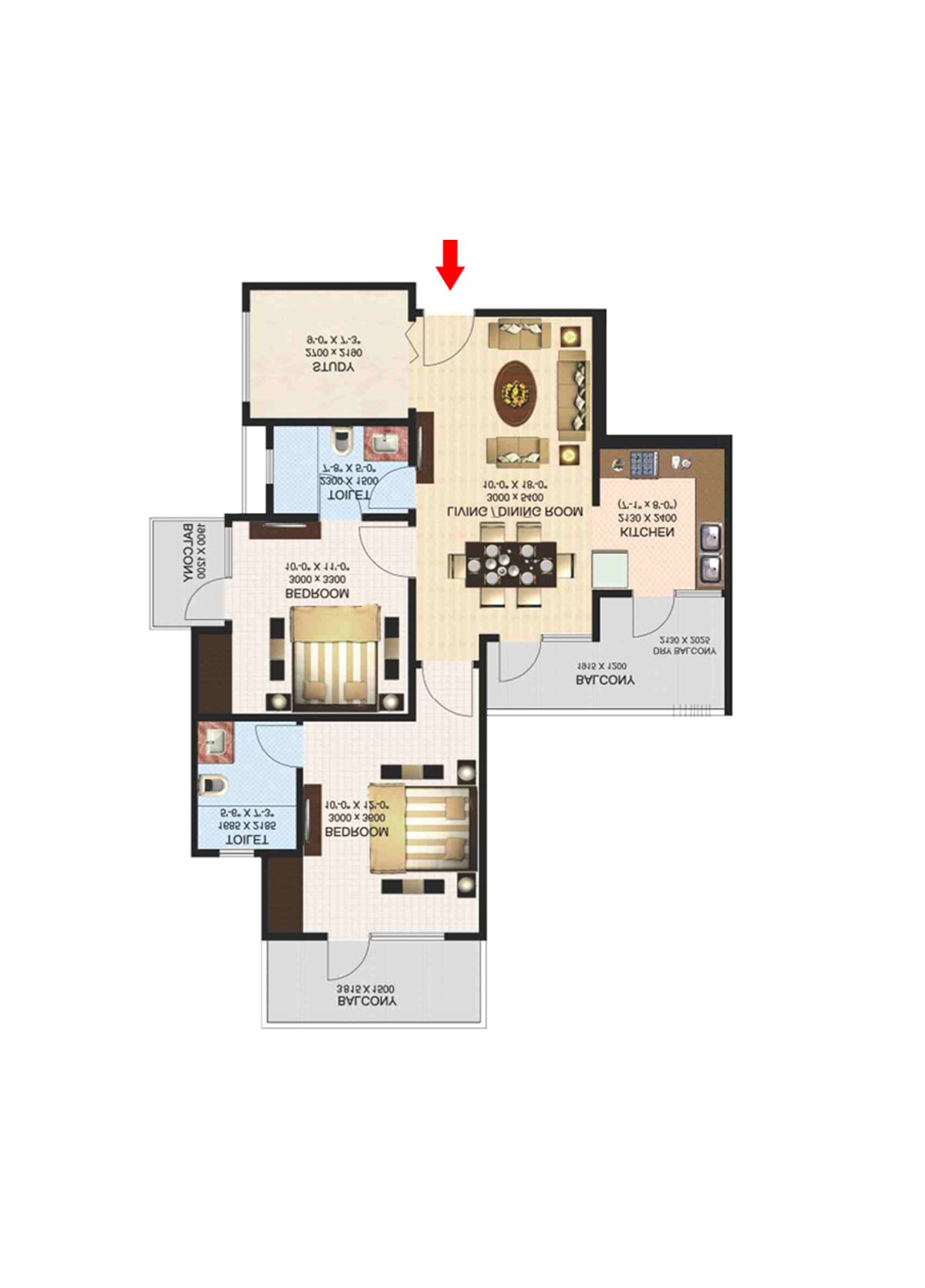 Aims Golf Town Tower D Unit 3, Type C Floor Plan