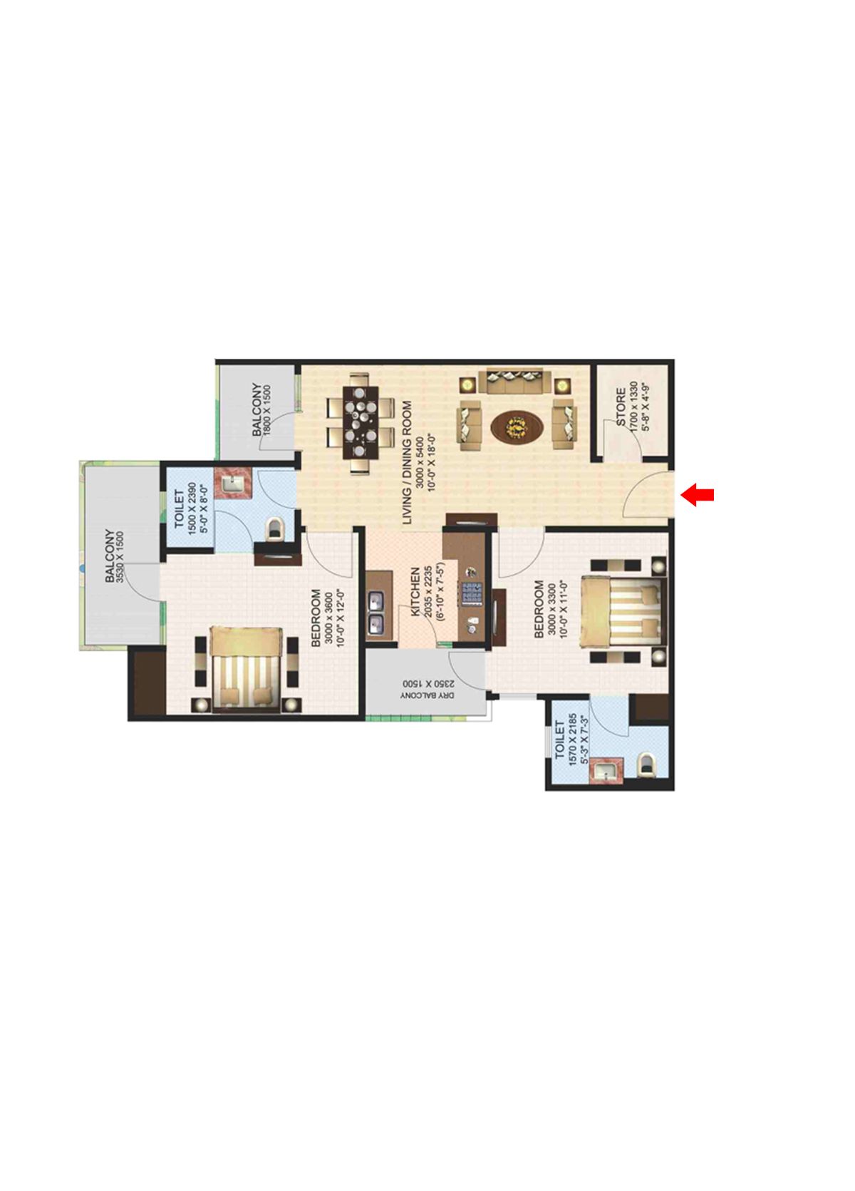 Aims Golf Town Tower E Unit 2, Type D Floor Plan