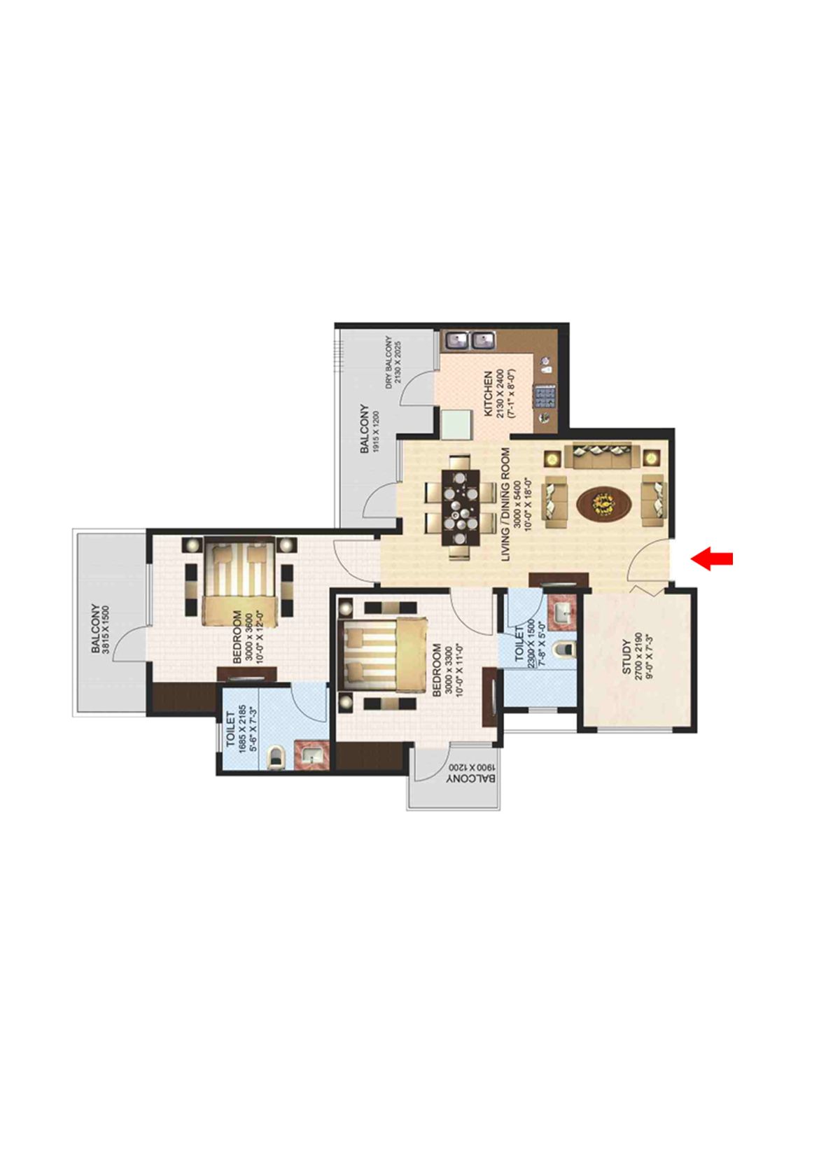 Aims Golf Town Tower E Unit 3, Type C Floor Plan