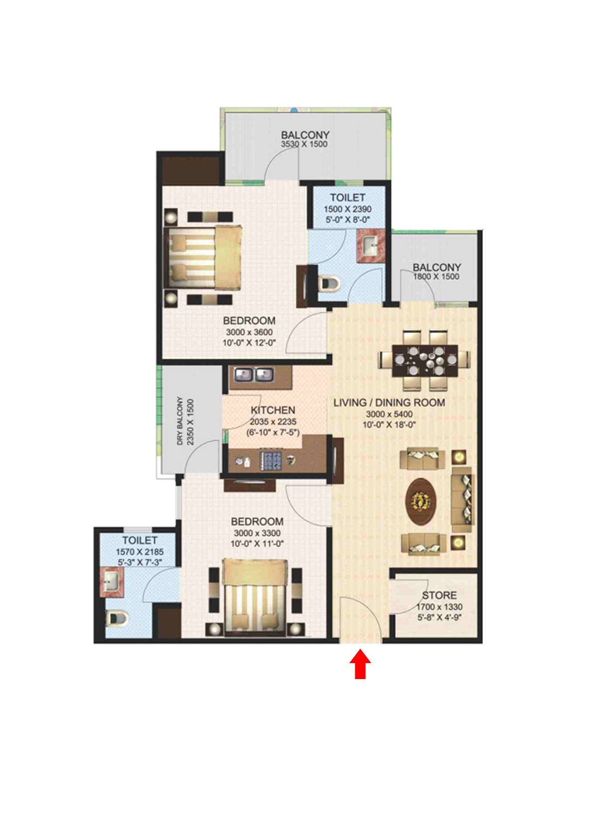 Aims Golf Town Tower G Unit 2, Type D Floor Plan