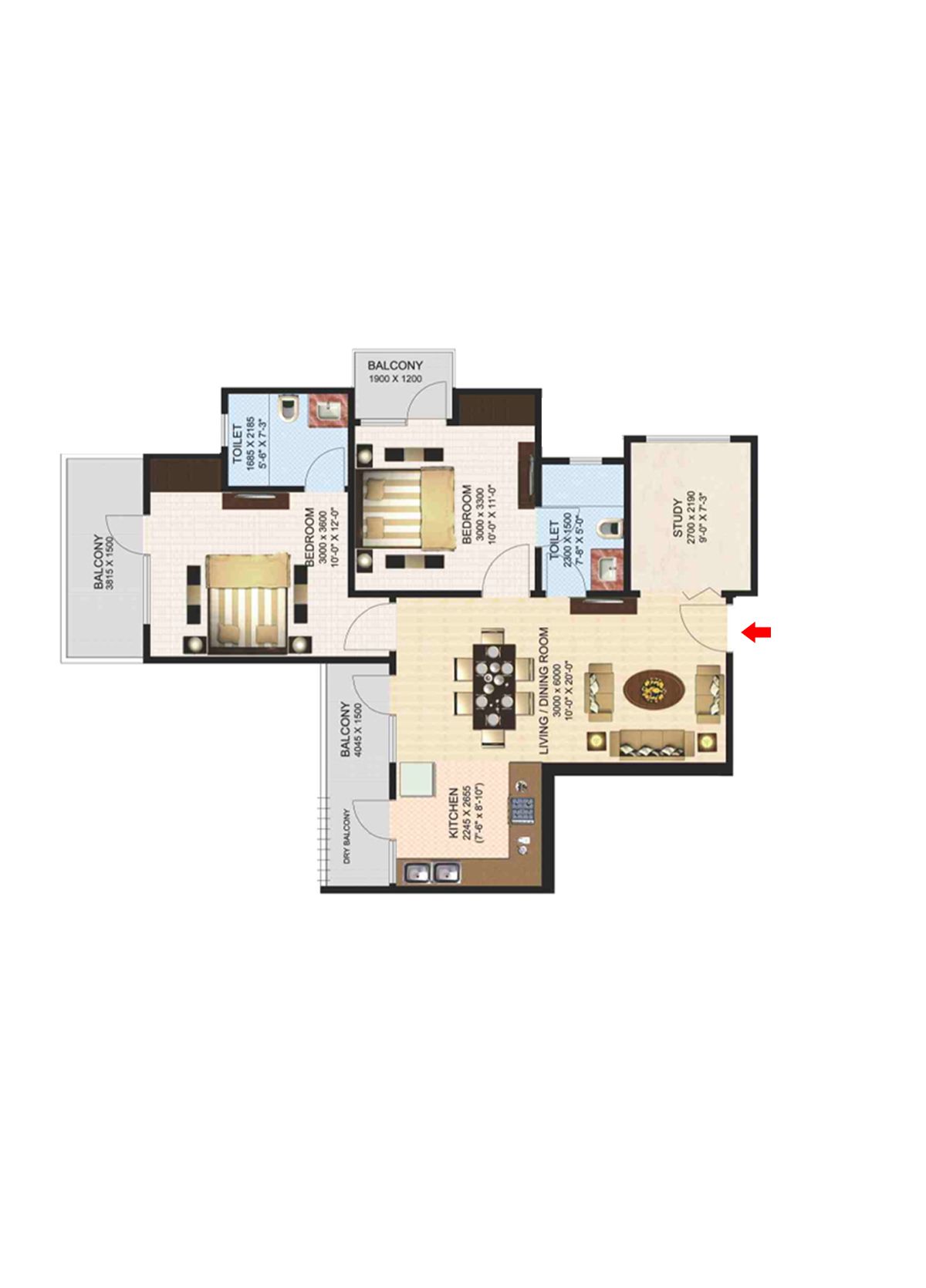 Aims Golf Town Tower I Unit 4, Type B Floor Plan