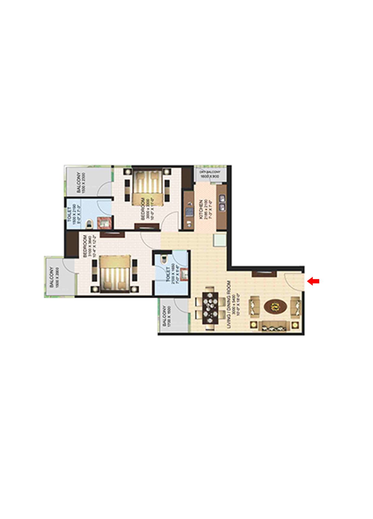 Aims Golf Town Tower I Unit 5, Type E Floor Plan