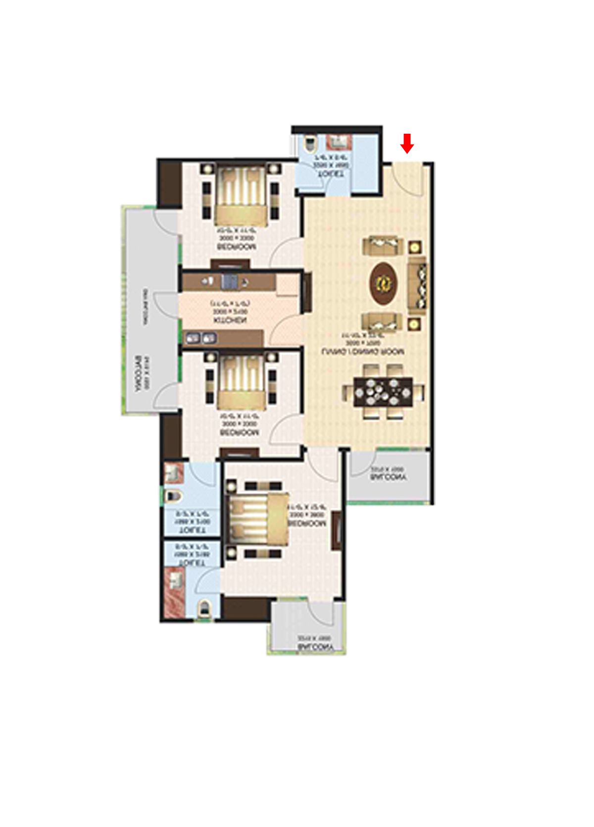 Aims Golf Town Tower A Unit 1, Type A Floor Plan