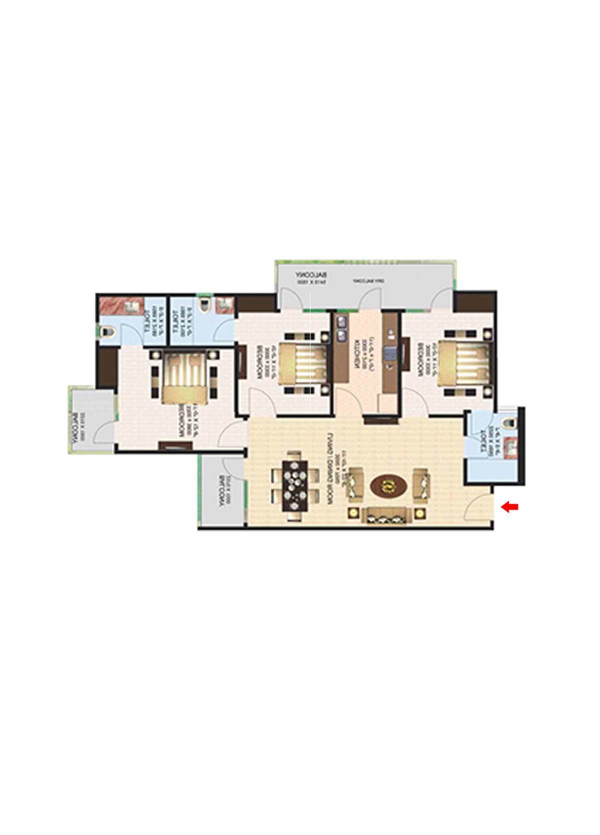 Aims Golf Town Tower E Unit 1, Type A Floor Plan