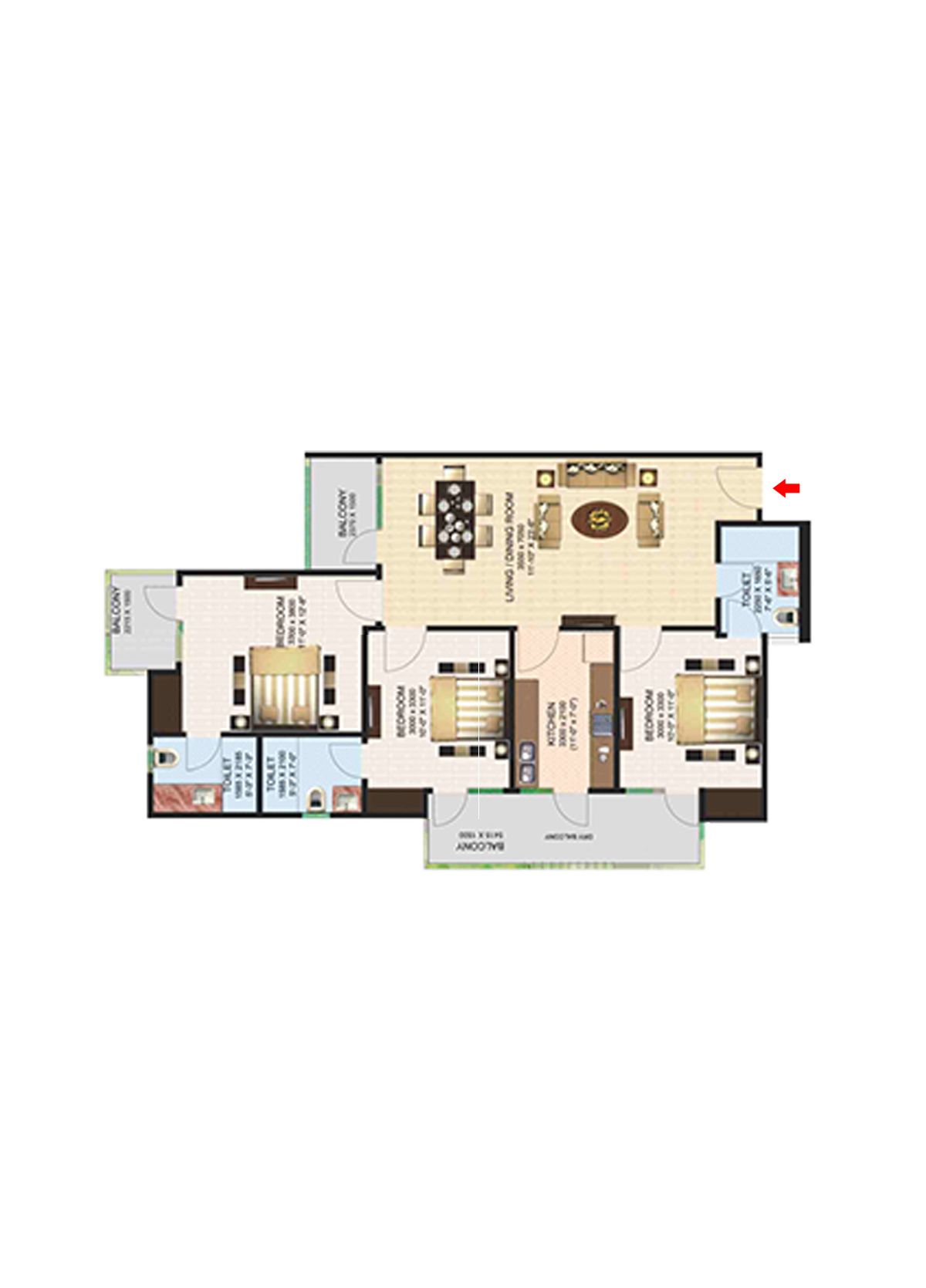 Aims Golf Town Tower F Unit 1, Type A Floor Plan
