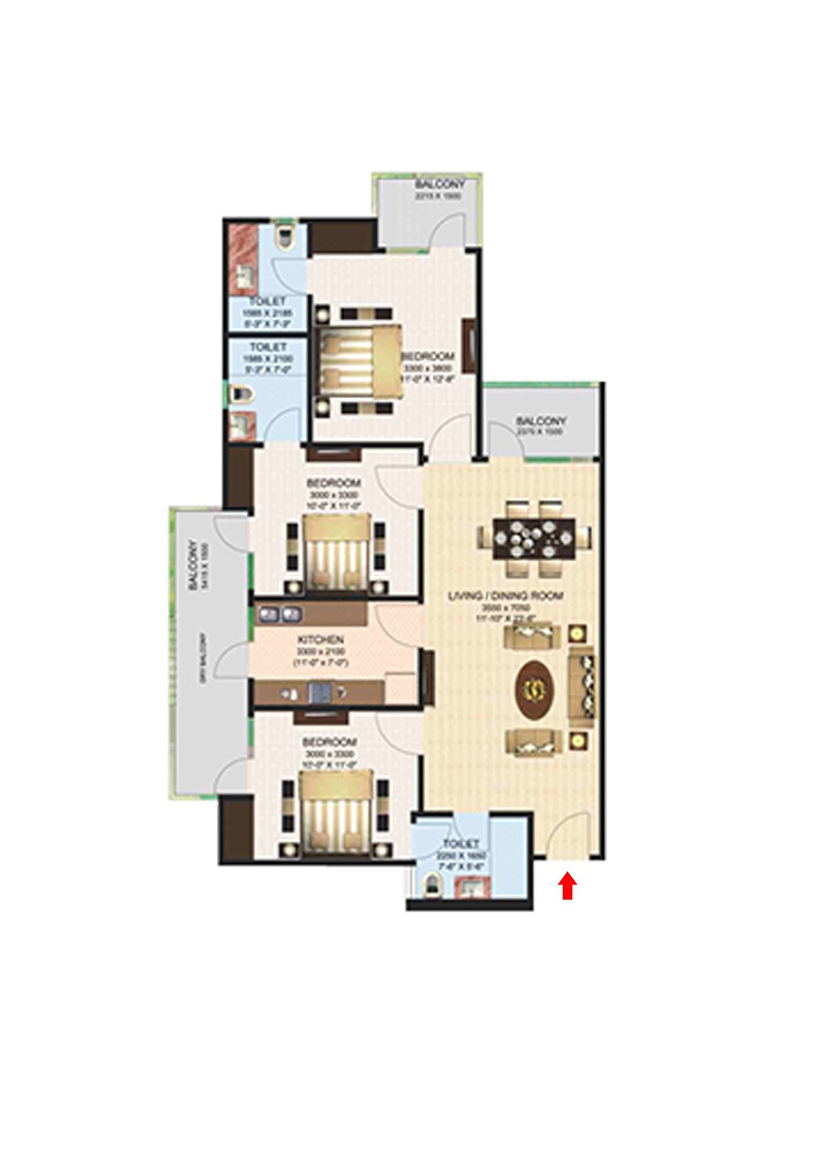 Aims Golf Town Tower H Unit 1, Type A Floor Plan