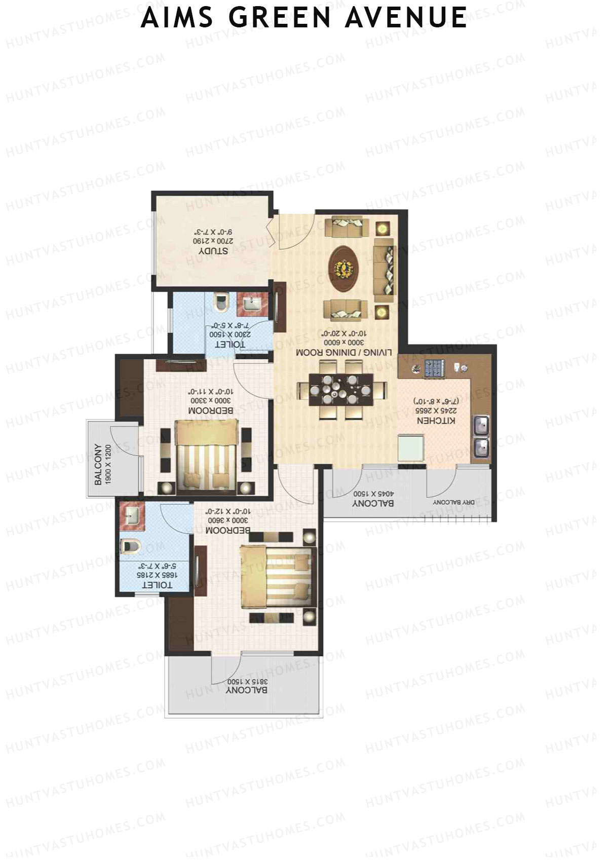 Aims Green Avenue Tower B Unit 3 (Type C) Floor Plan