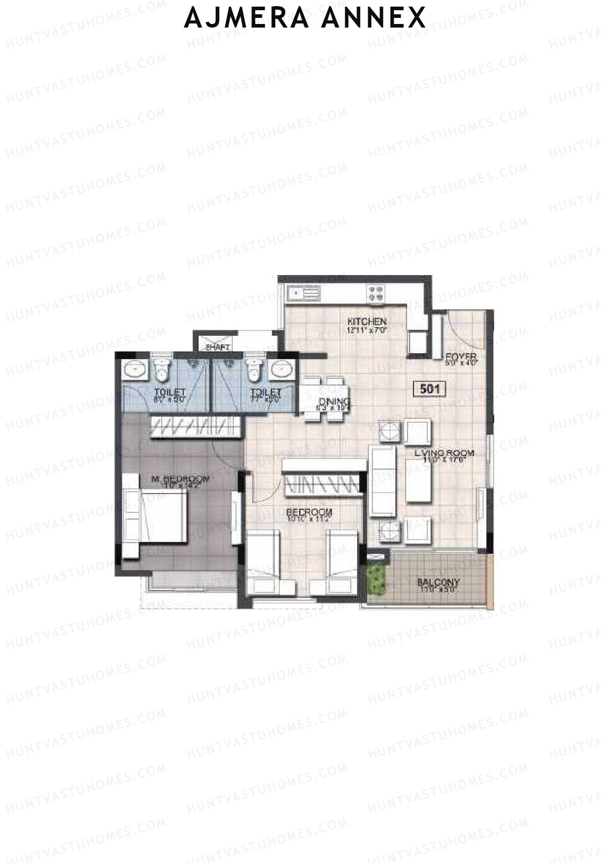 Ajmera Annex Block A Unit 1 (Type 1B) Floor Plan