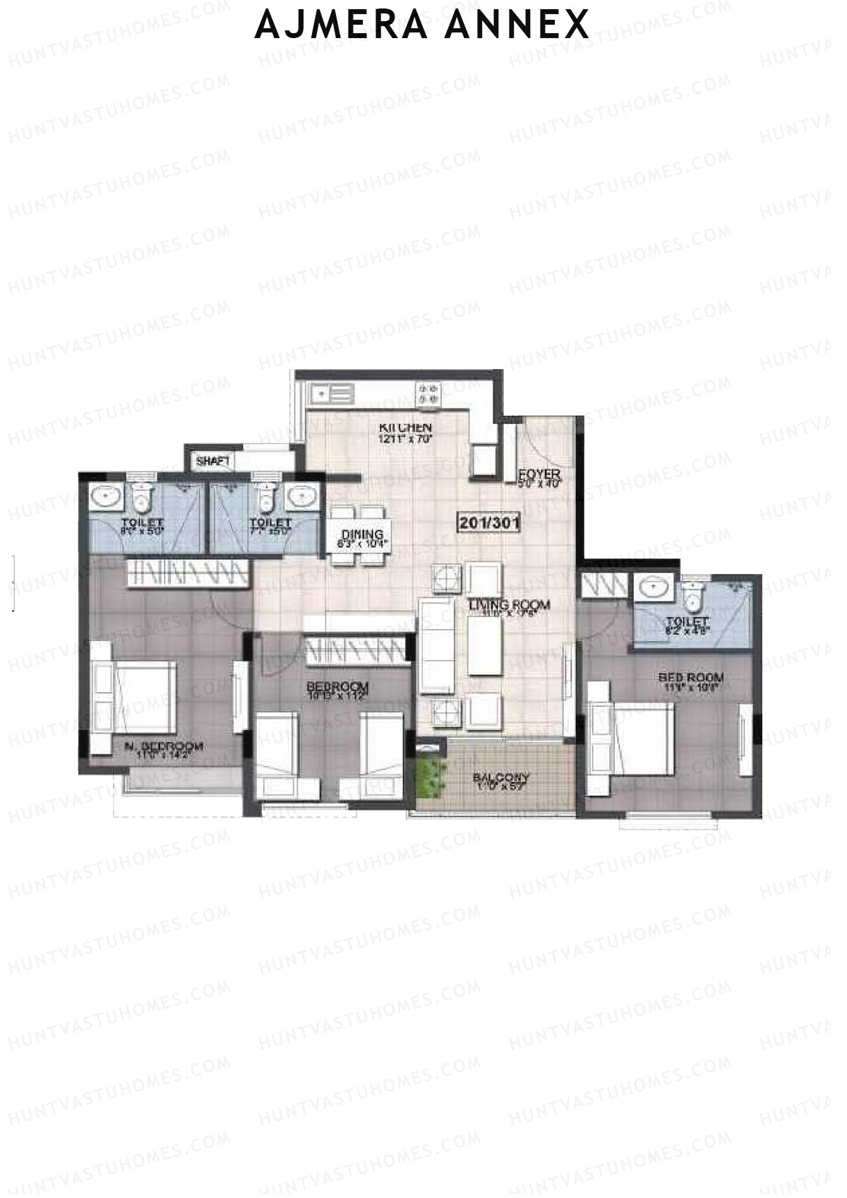 Ajmera Annex Block A Unit 1 (Type 3) Floor Plan