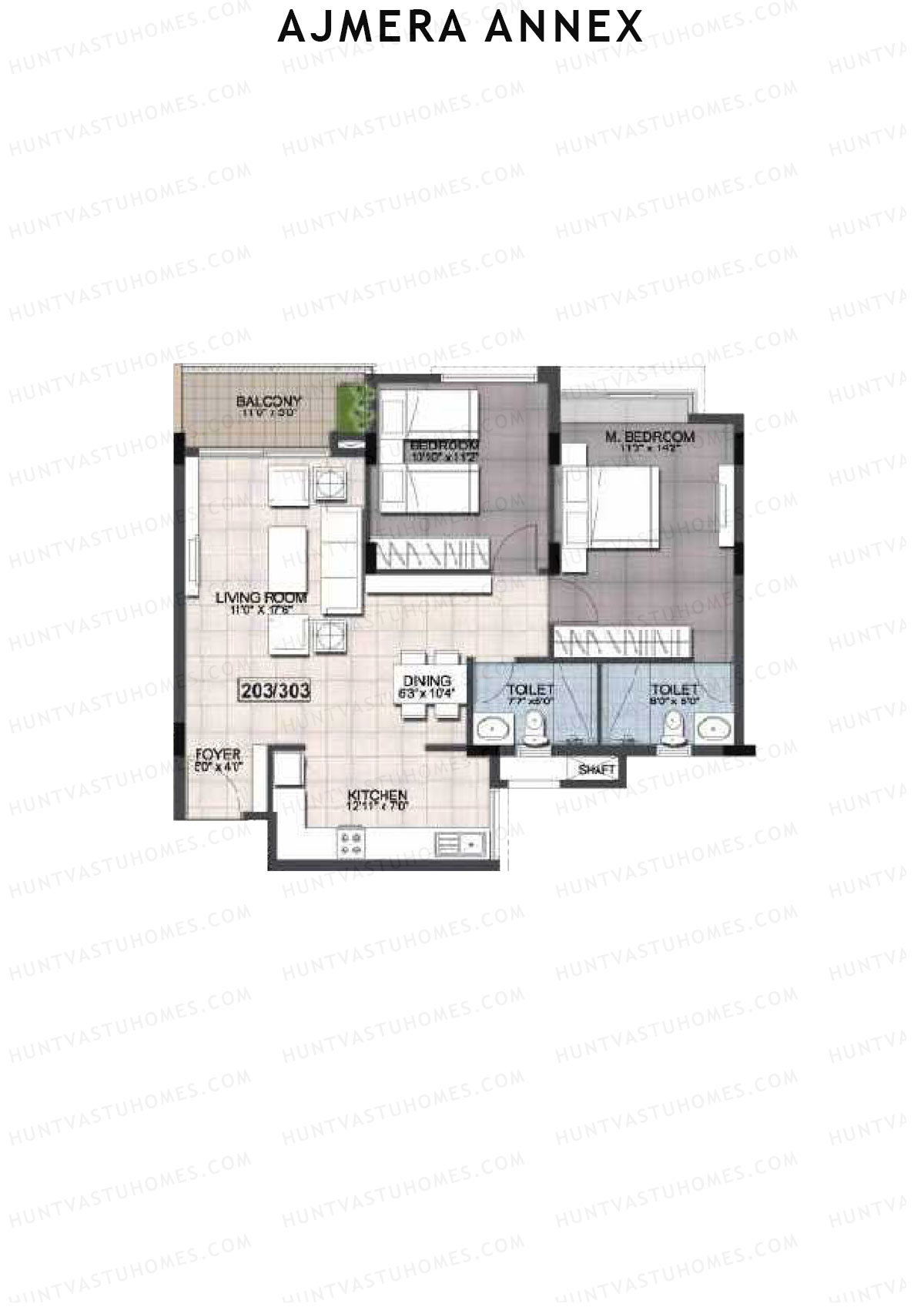 Ajmera Annex Block A Unit 3 (Type 2) Floor Plan