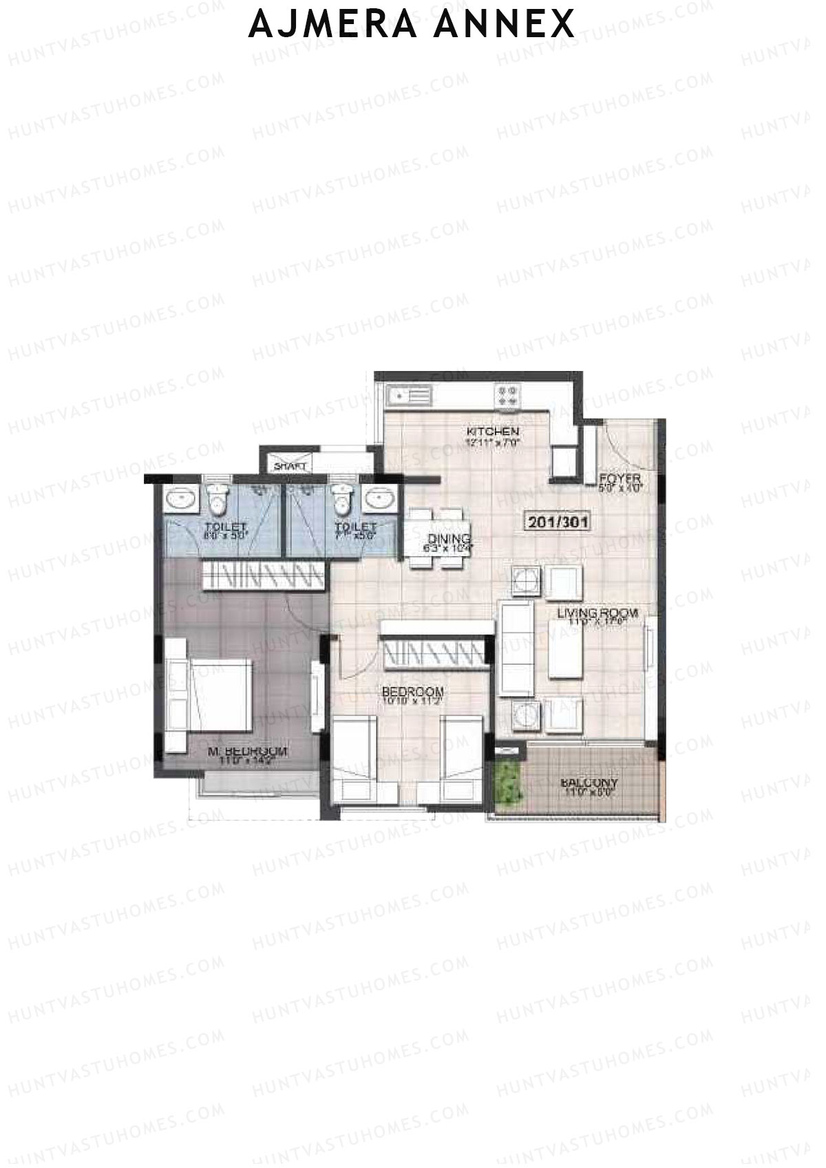 Ajmera Annex Block B Unit 1 (Type 2) Floor Plan