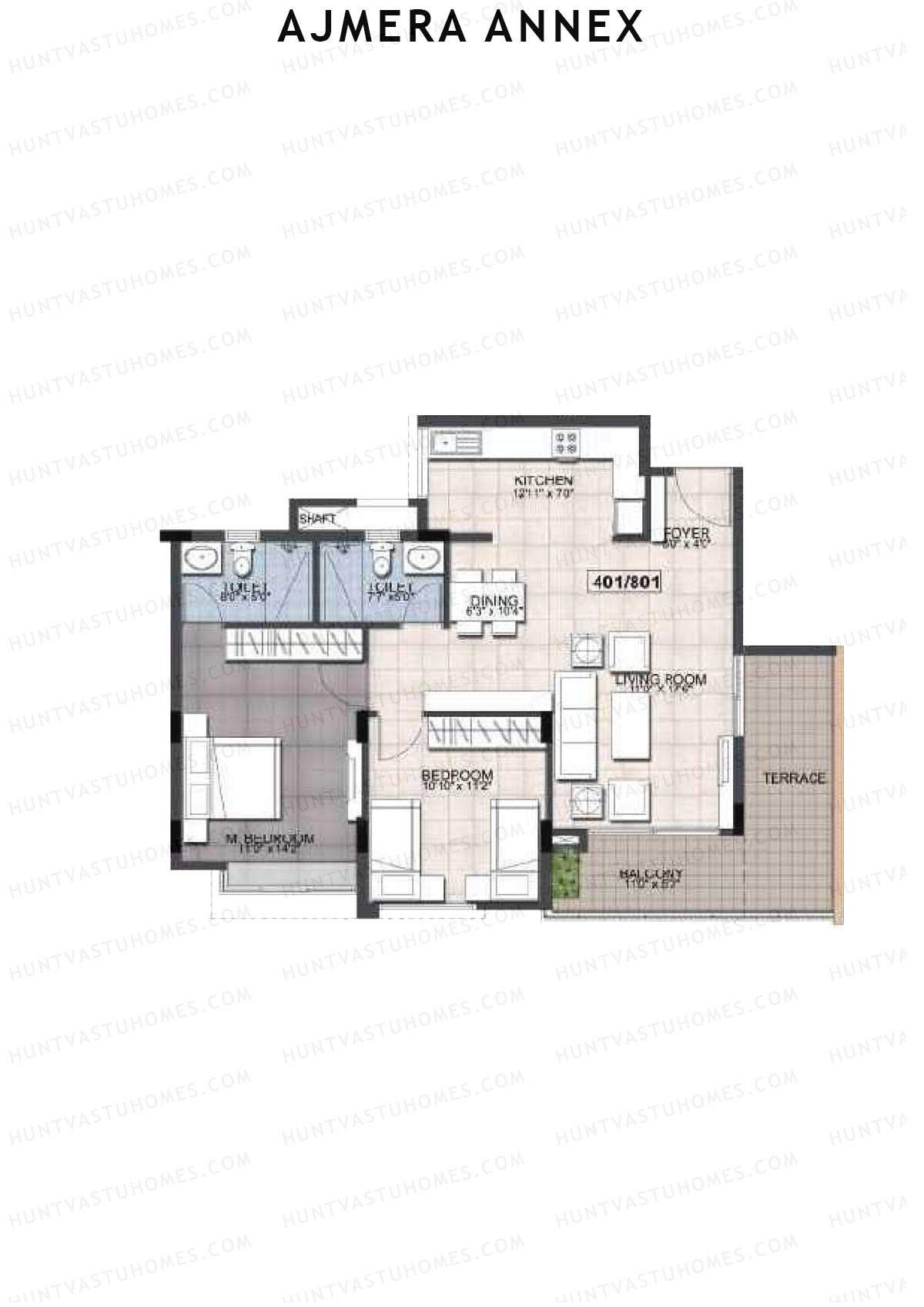 Ajmera Annex Block B Unit 1 (Type 2A) Floor Plan