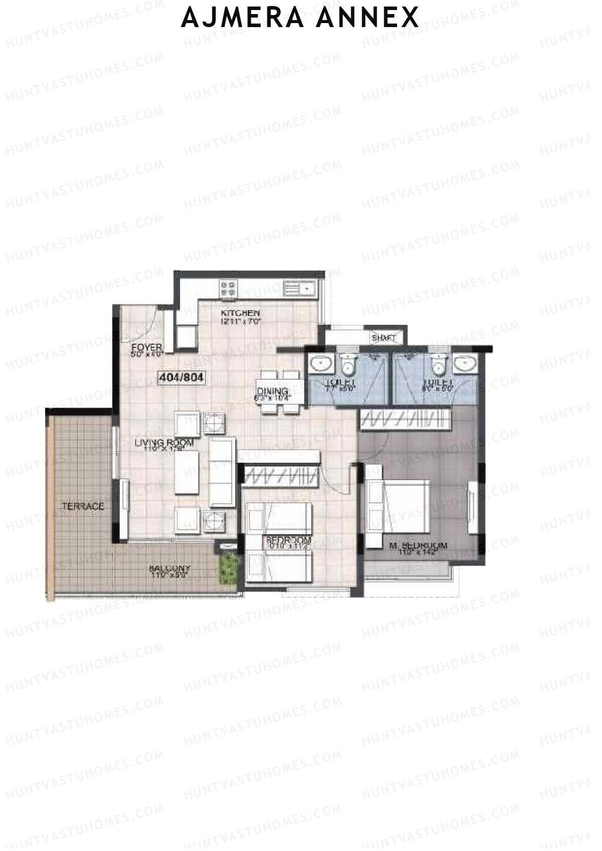 Ajmera Annex Block B Unit 4 (Type 2A) Floor Plan