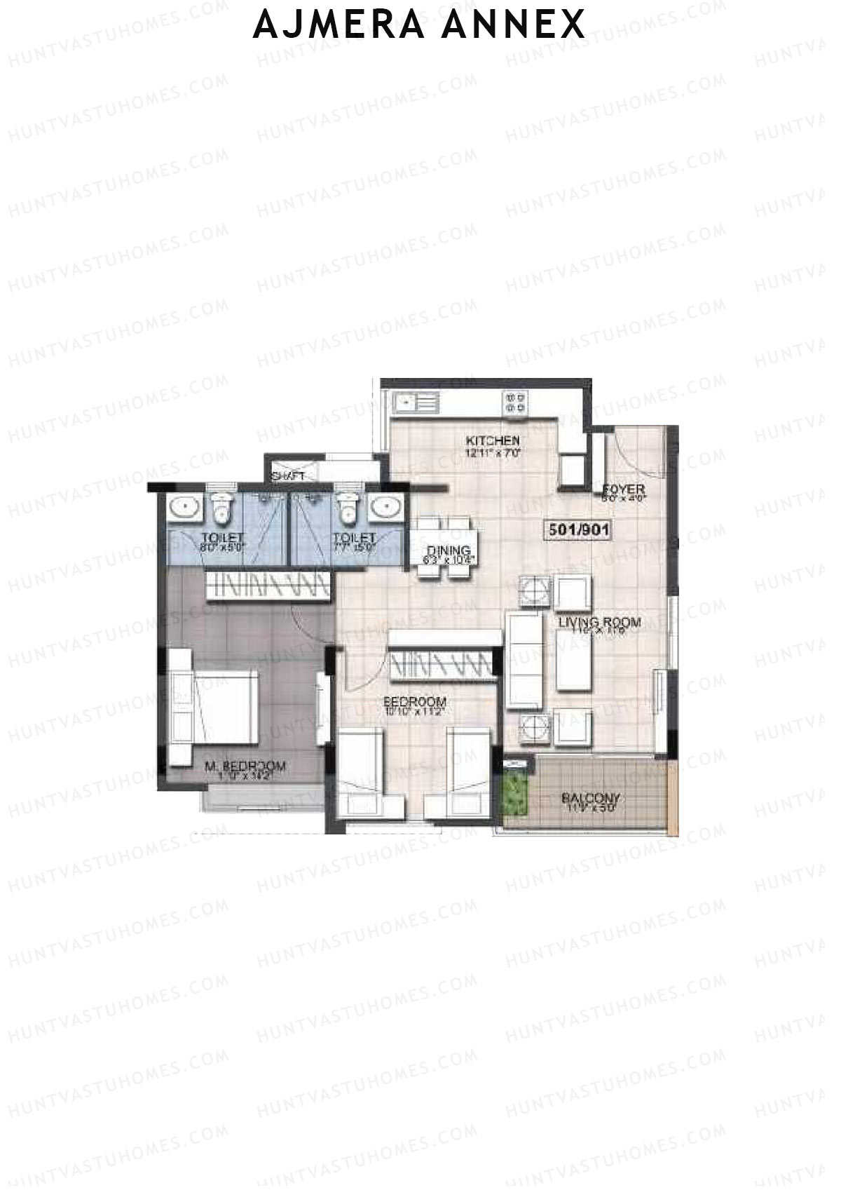 Ajmera Annex Block C Unit 1 (Type 2) Floor Plan