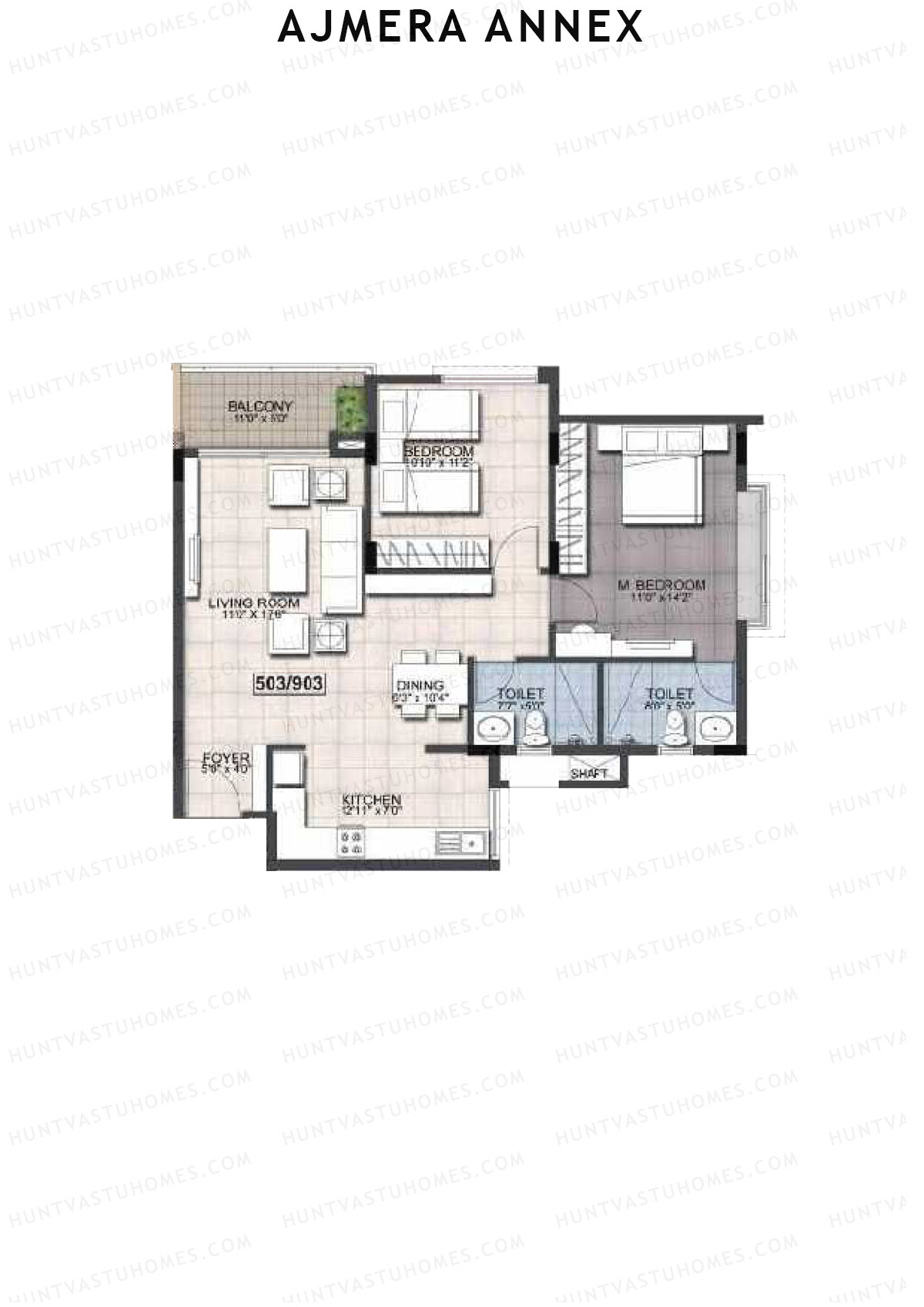 Ajmera Annex Block C Unit 3 (Type 1B) Floor Plan