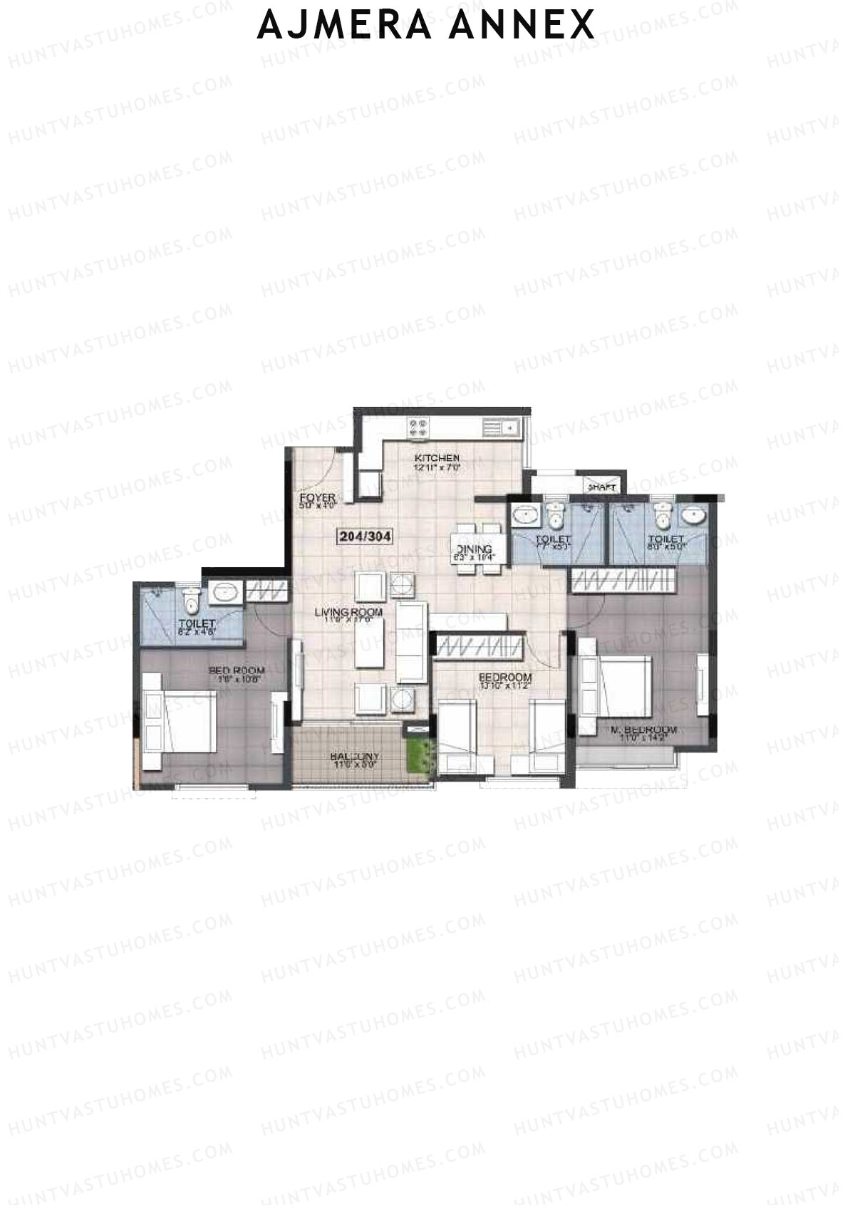 Ajmera Annex Block C Unit 4 (Type 3) Floor Plan