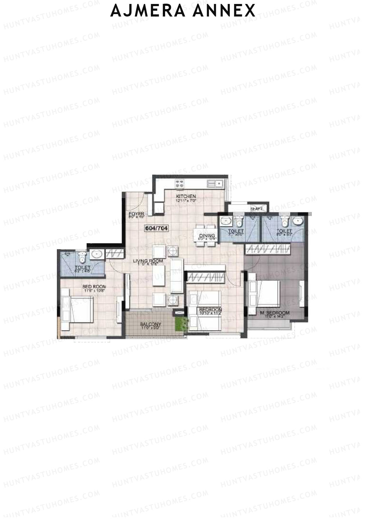 Ajmera Annex Block C Unit 4 (Type 3A) Floor Plan