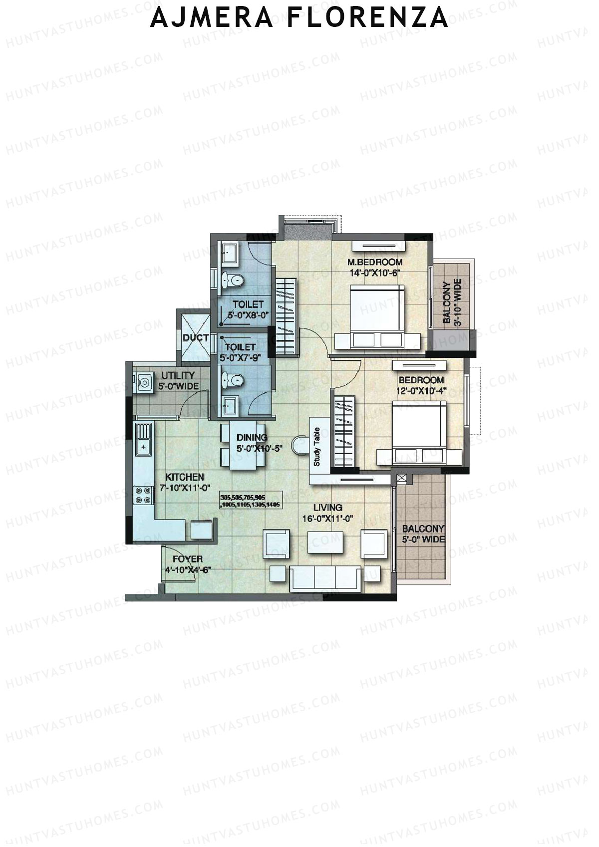 Ajmera Florenza Wing C Unit 1 (Type 2) Floor Plan
