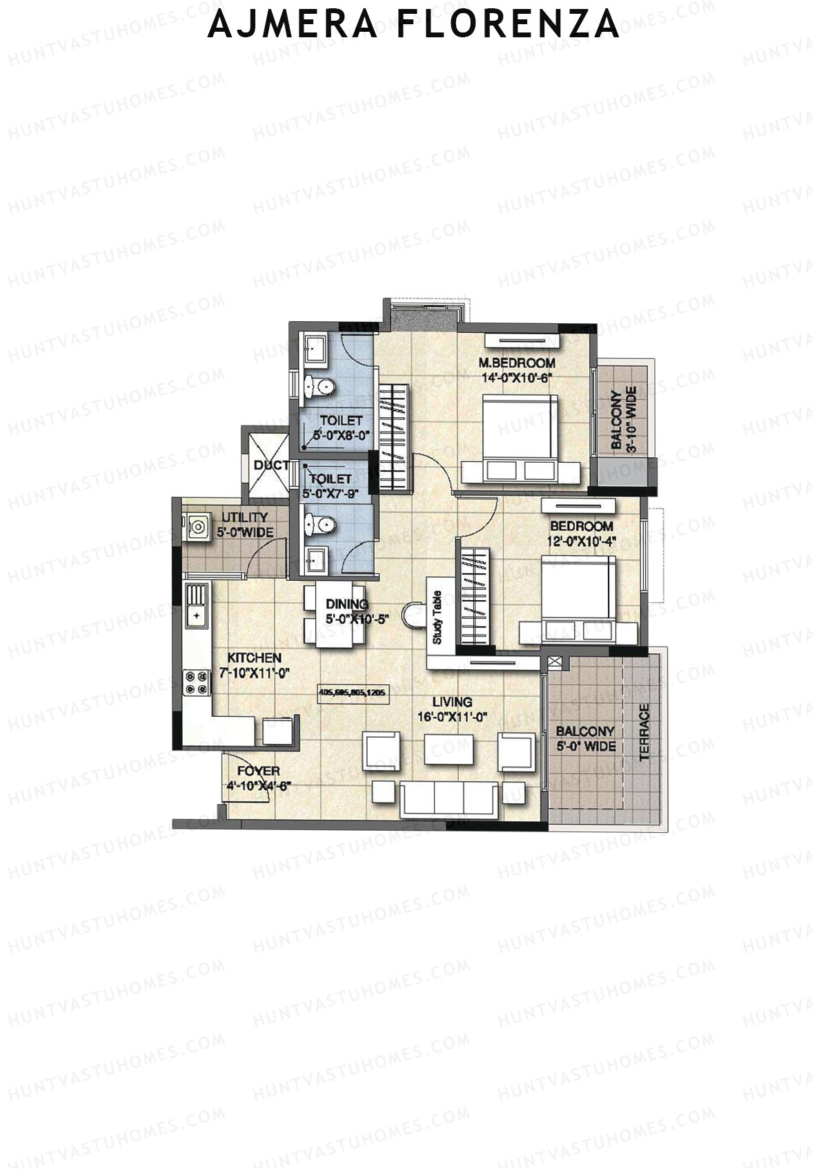 Ajmera Florenza Wing C Unit 1 (Type 2B) Floor Plan