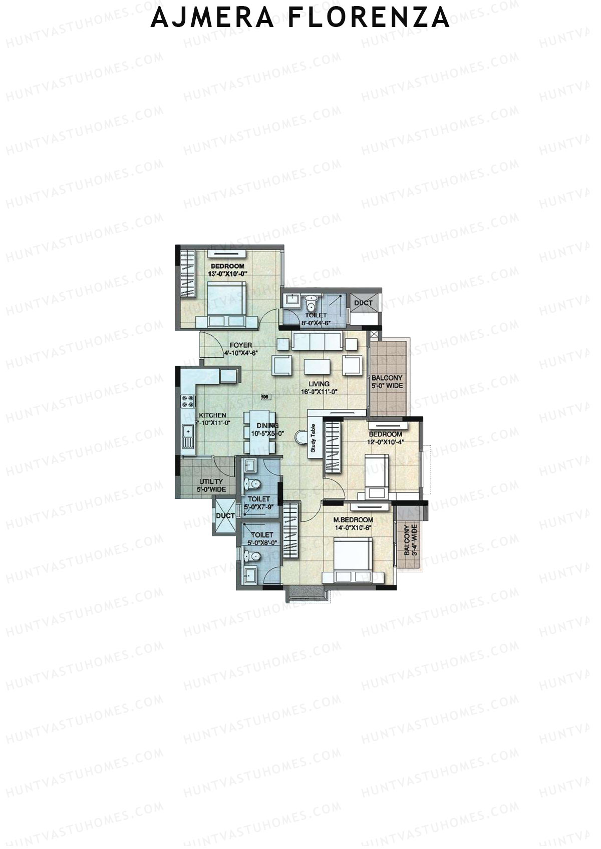 Ajmera Florenza Wing C Unit 4 (Type 1) Floor Plan