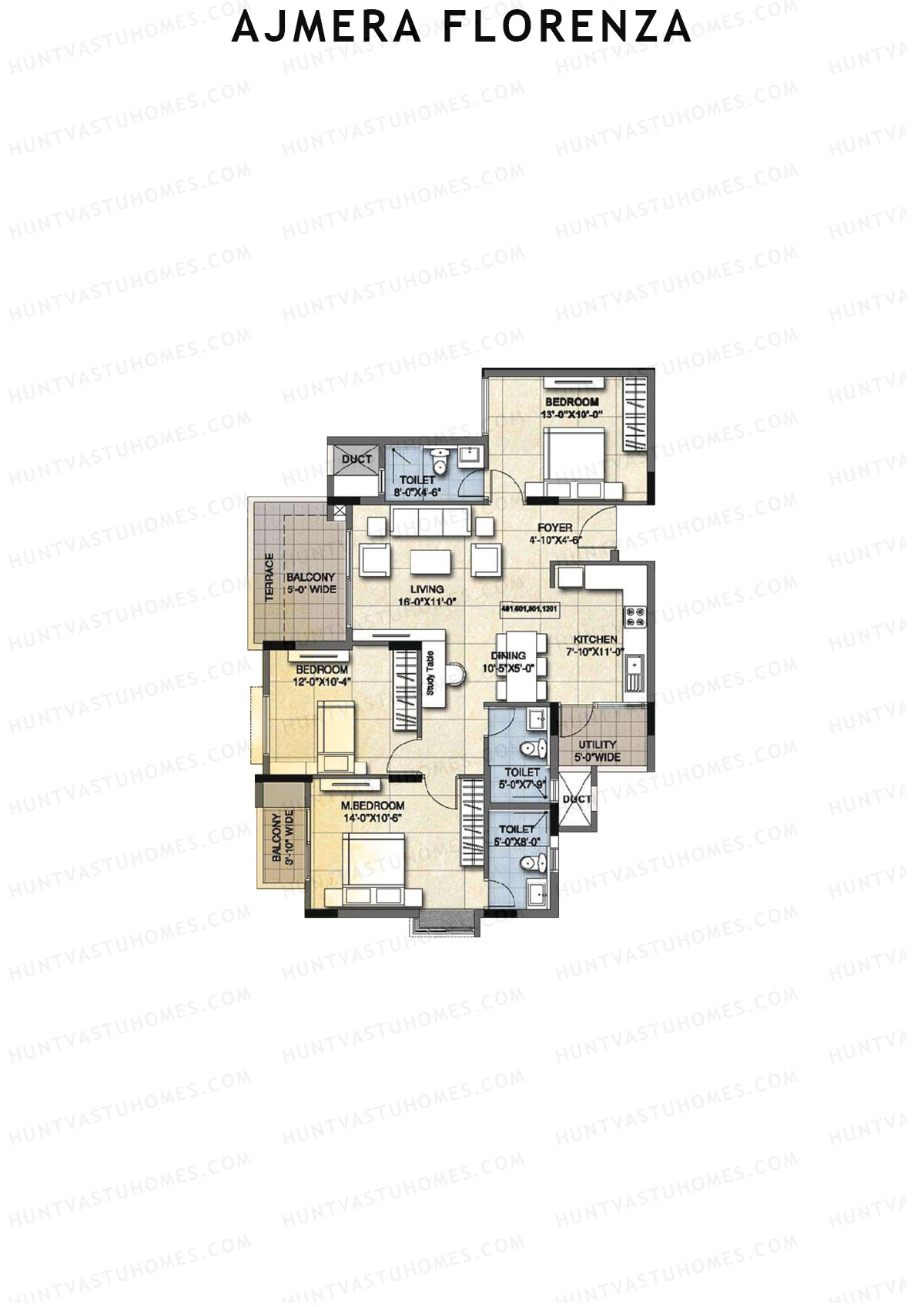 Ajmera Florenza Wing C Unit 5 (Type 1B) Floor Plan
