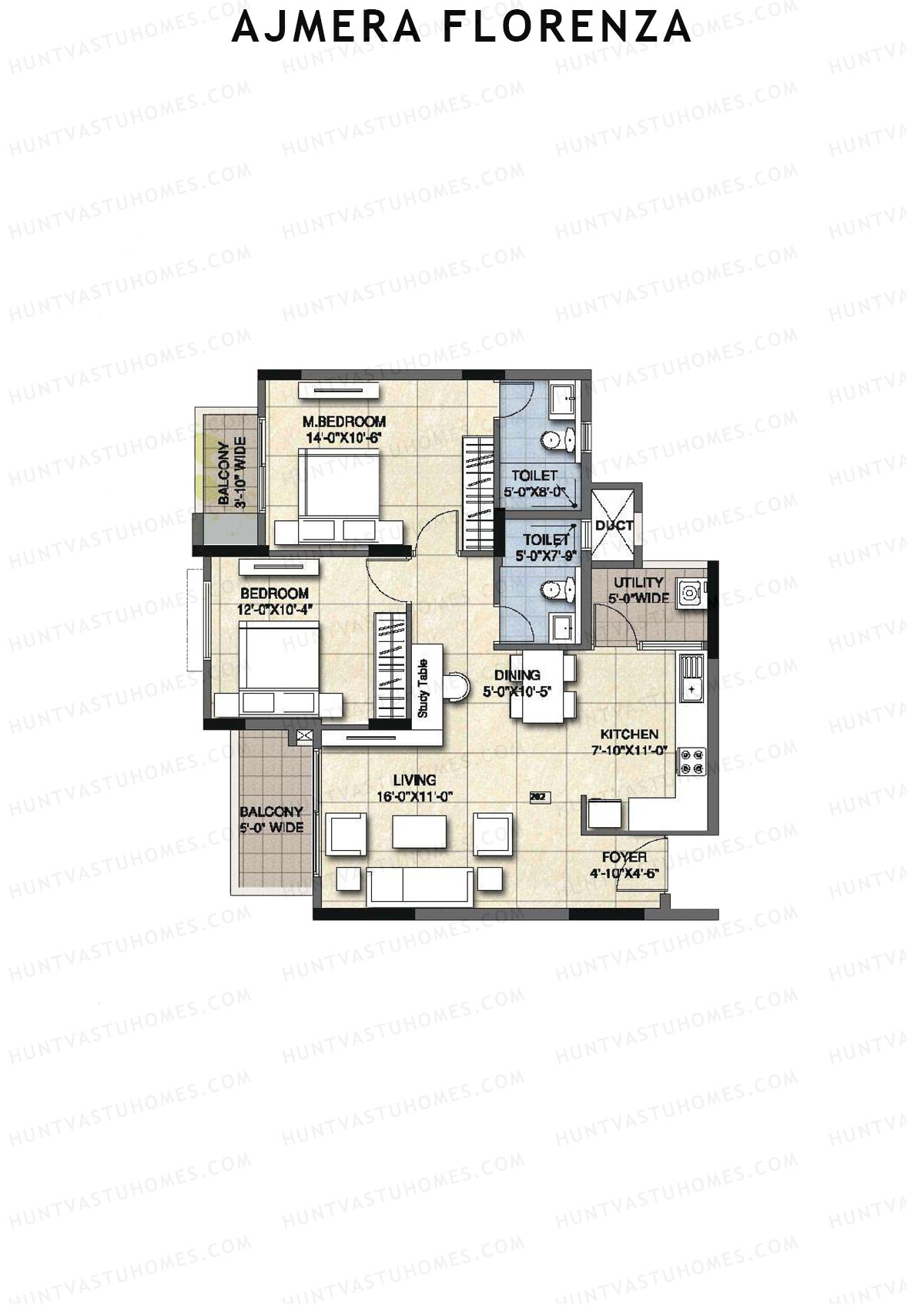 Ajmera Florenza Wing C Unit 6 (Type 2) Floor Plan