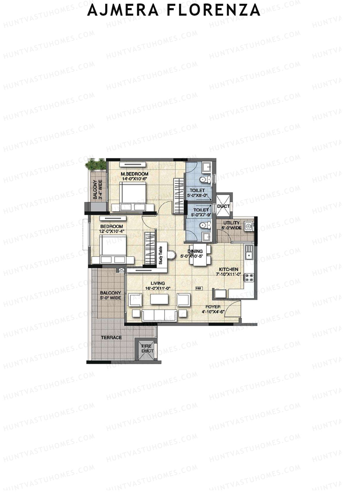 Ajmera Florenza Wing C Unit 6 (Type 2A) Floor Plan