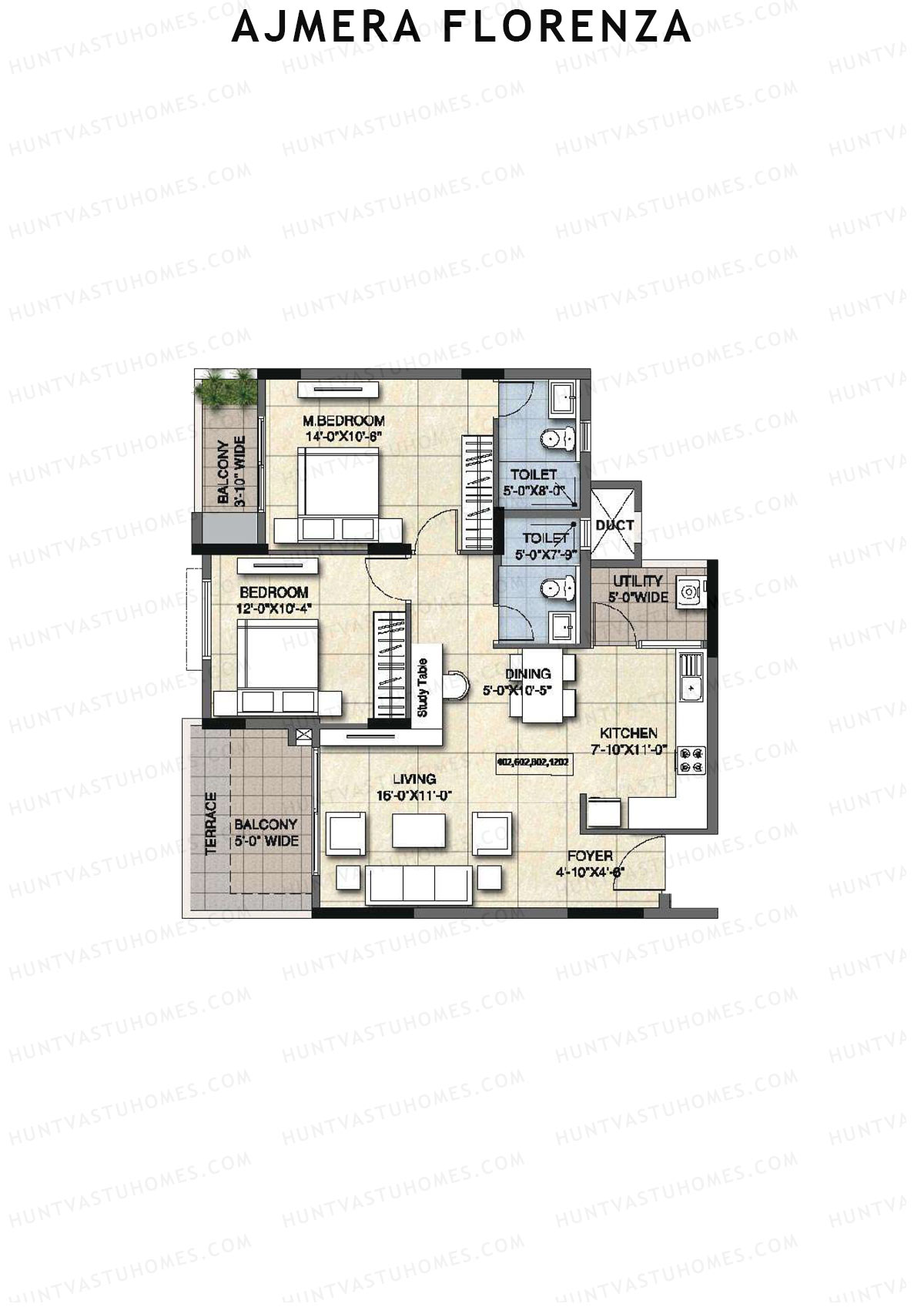 Ajmera Florenza Wing C Unit 6 (Type 2C) Floor Plan