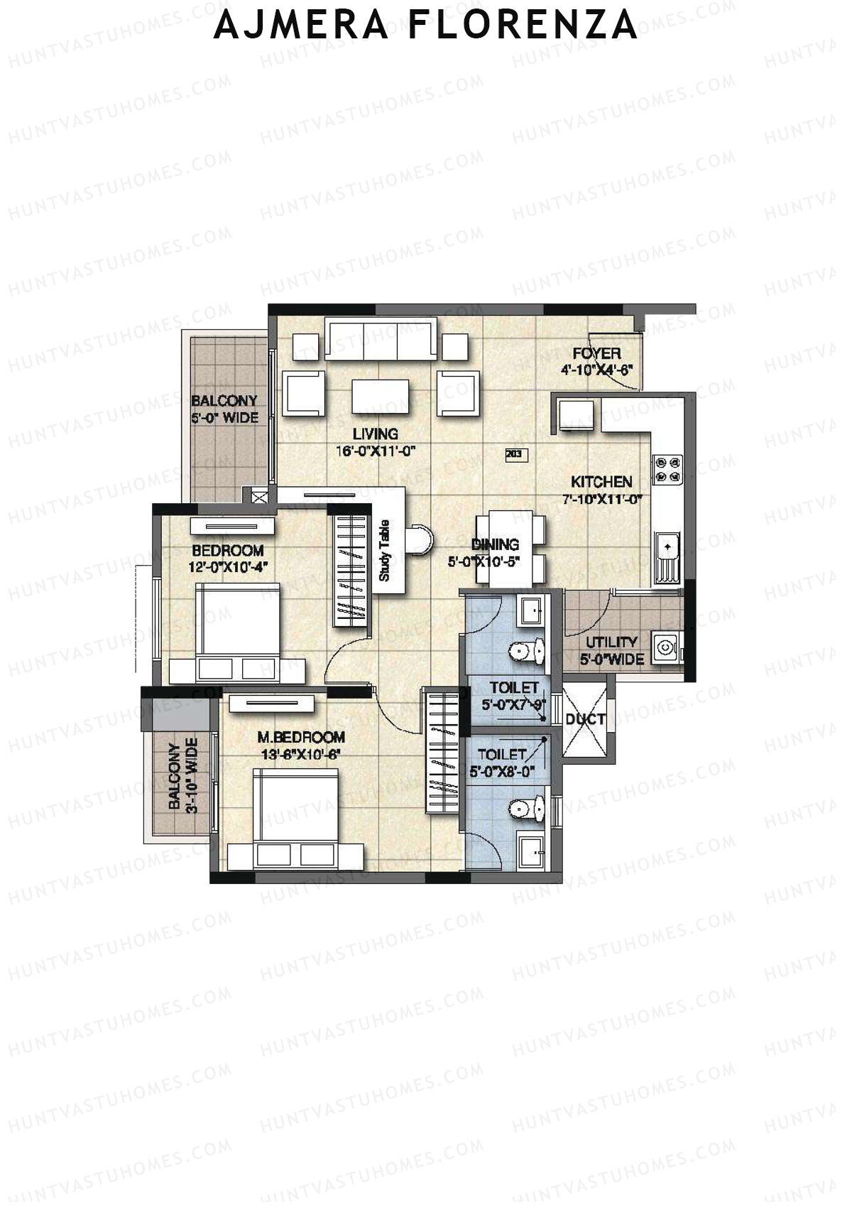 Ajmera Florenza Wing C Unit 7 (Type 2) Floor Plan