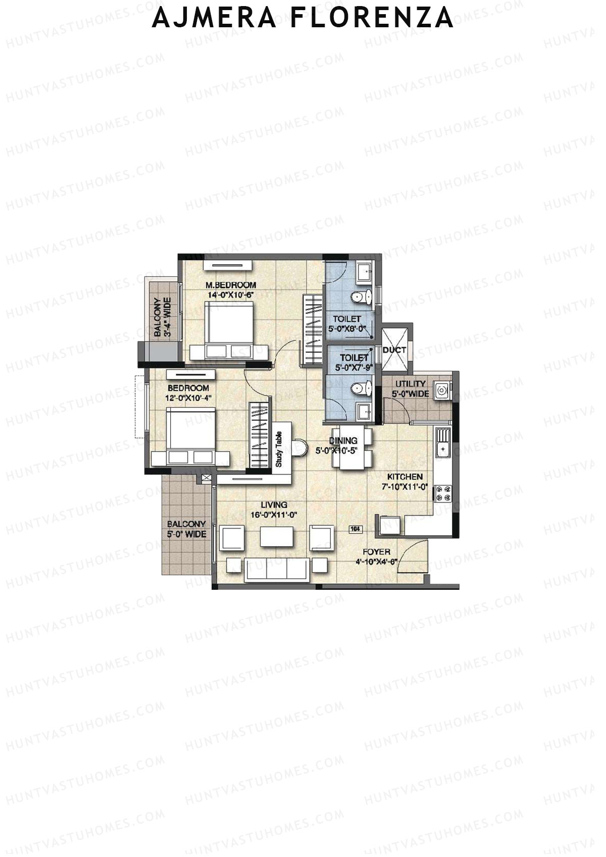 Ajmera Florenza Wing C Unit 8 (Type 2) Floor Plan