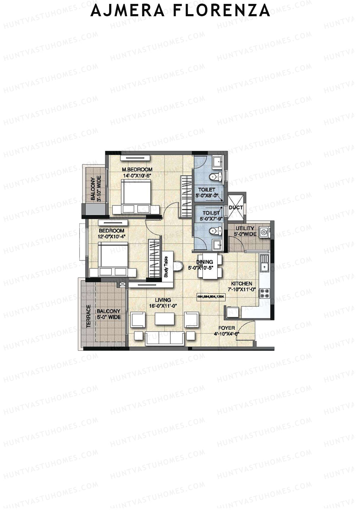 Ajmera Florenza Wing C Unit 8 (Type 2B) Floor Plan