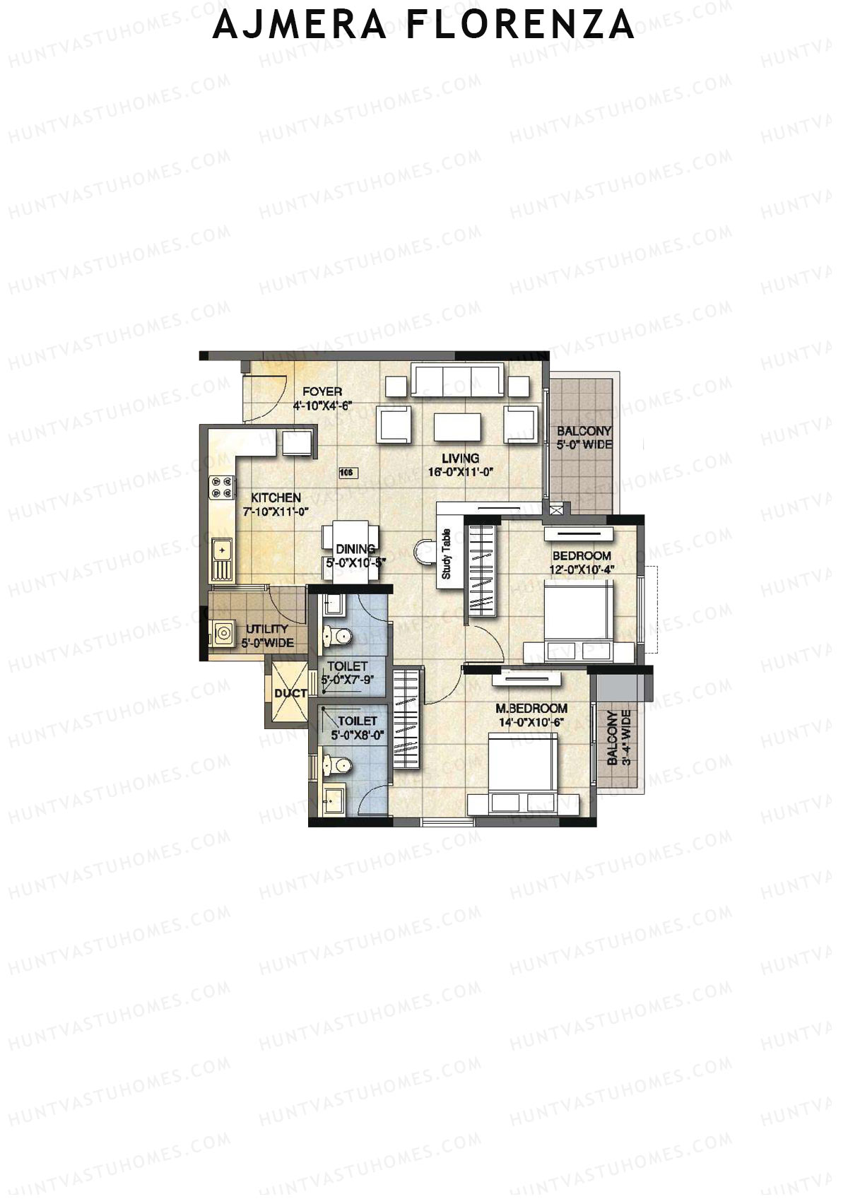 Ajmera Florenza Wing D Unit 2 (Type 2) Floor Plan
