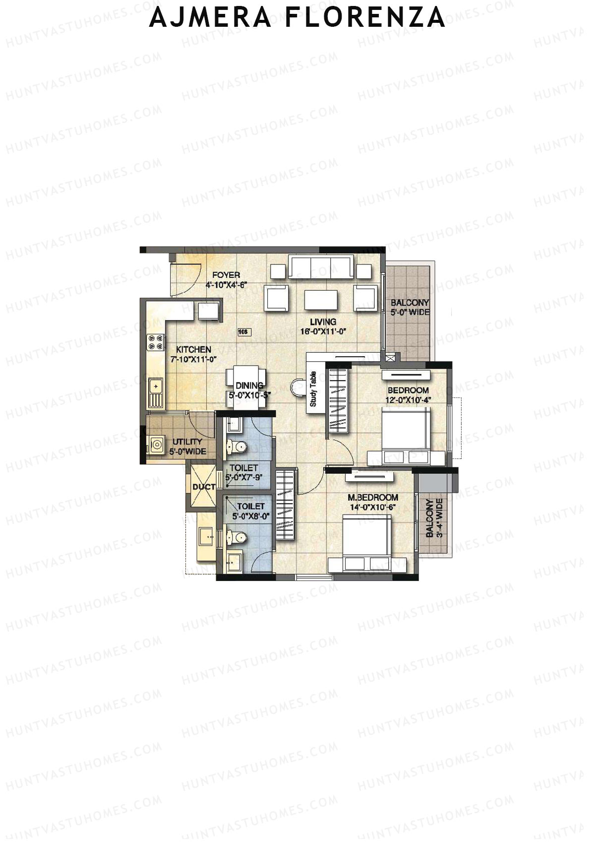 Ajmera Florenza Wing D Unit 2 (Type 2A) Floor Plan