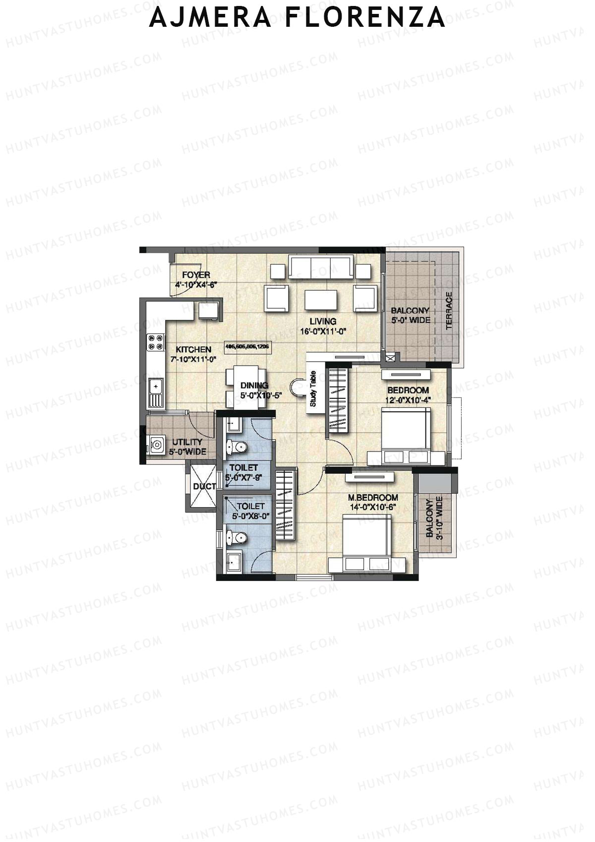 Ajmera Florenza Wing D Unit 2 (Type 2B) Floor Plan