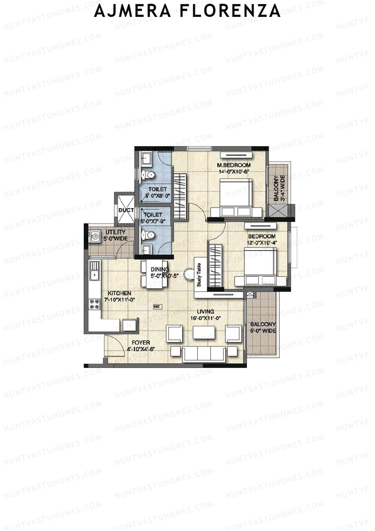 Ajmera Florenza Wing D Unit 3 (Type 2) Floor Plan
