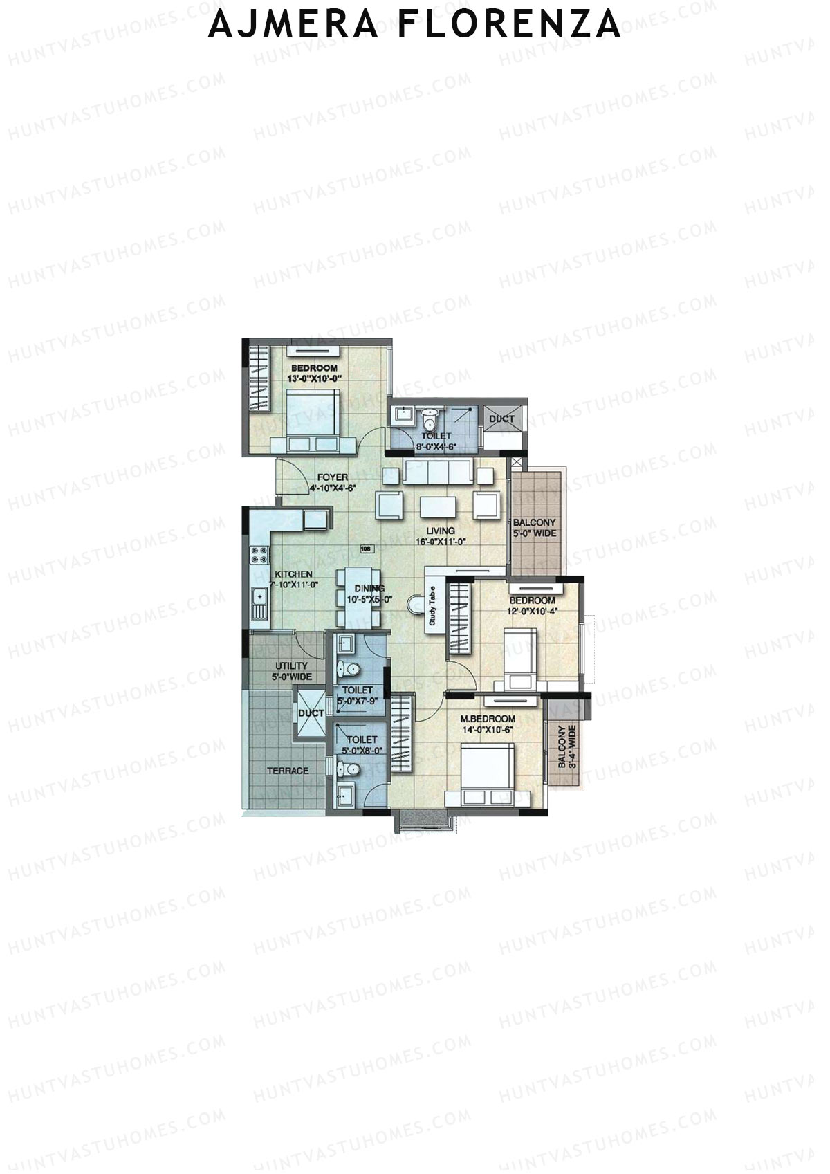 Ajmera Florenza Wing D Unit 4 (Type 1A) Floor Plan