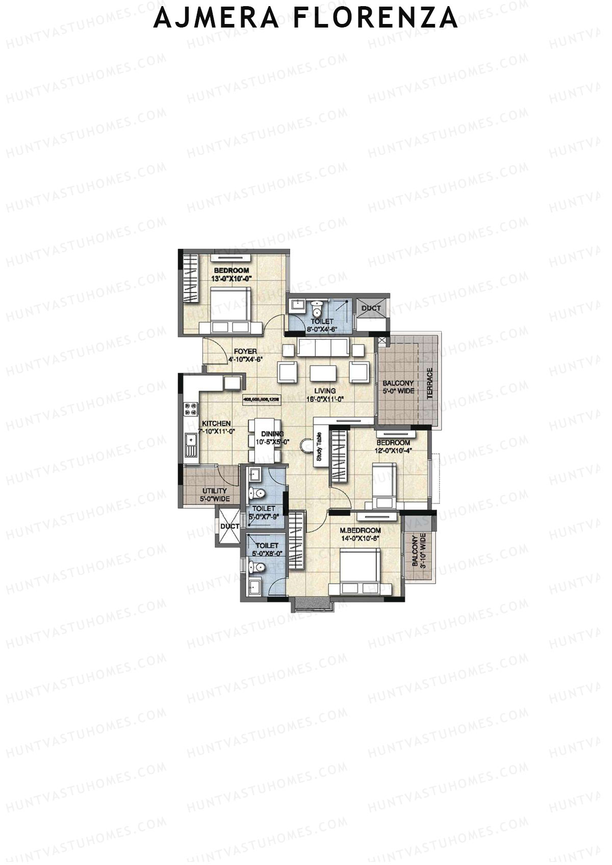 Ajmera Florenza Wing D Unit 4 (Type 1B) Floor Plan