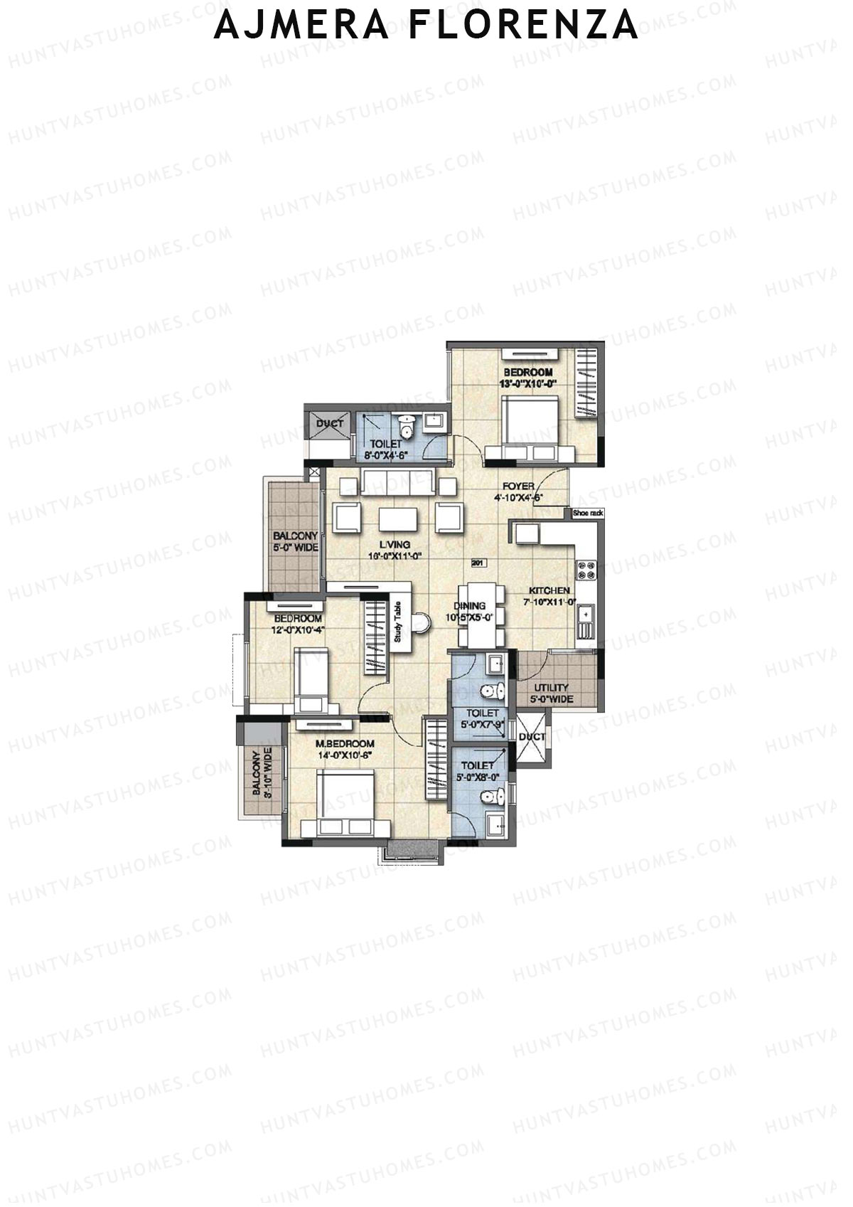 Ajmera Florenza Wing D Unit 5 (Type 1) Floor Plan
